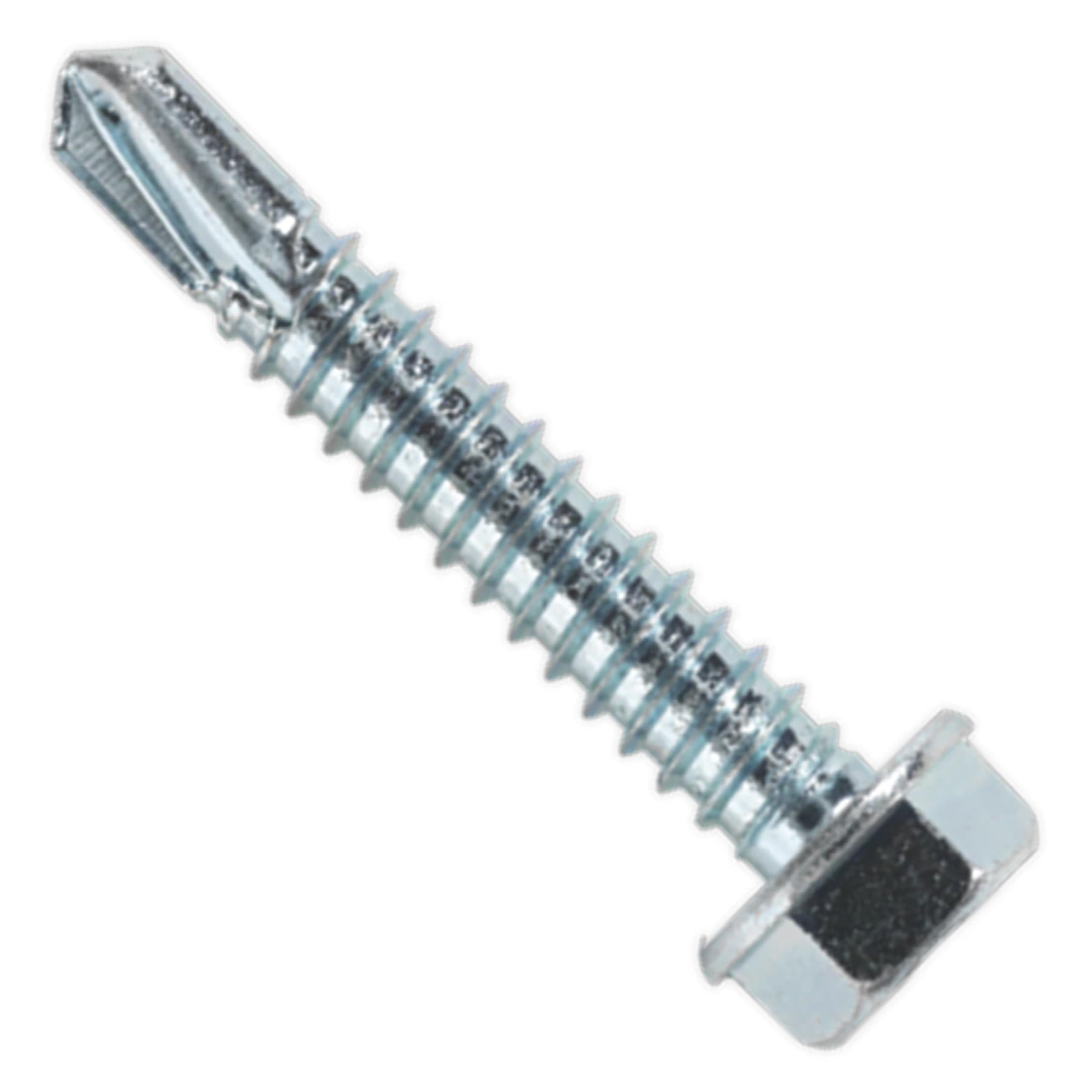 Sealey Self Drilling Screw 6.3 x 38mm Hex Head Zinc Pack of 100
