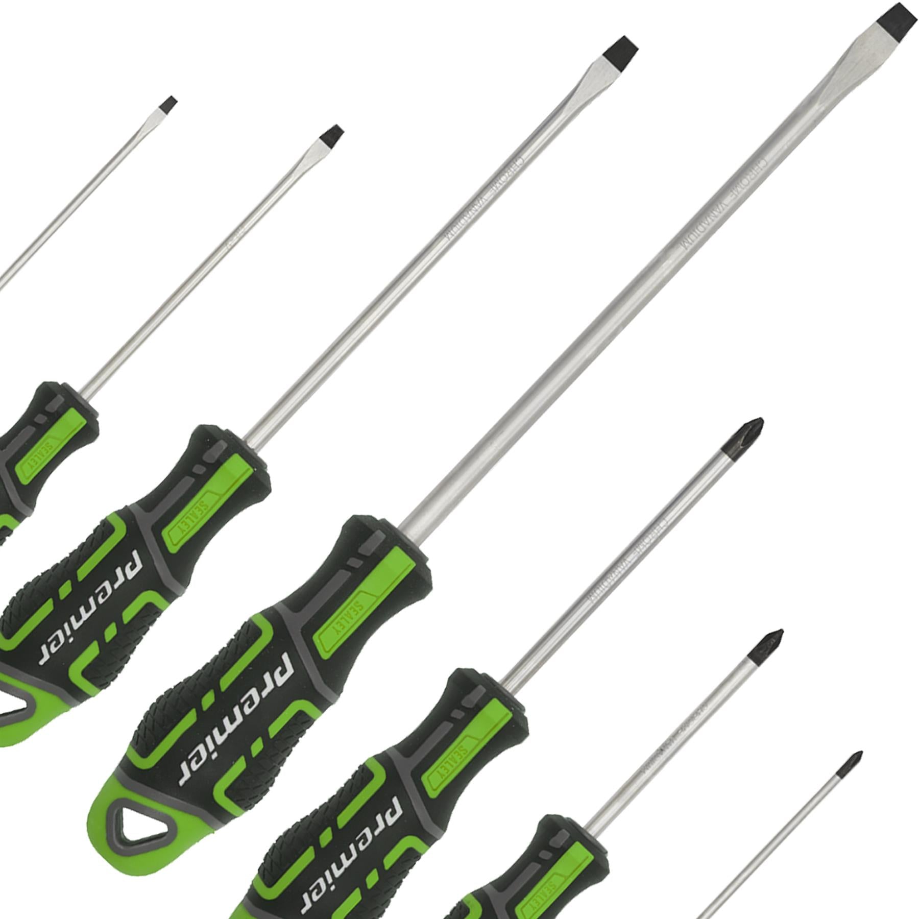 Sealey 7pc Screwdriver Set Slotted & Phillips Magnetic GripMax Hi Vis Green