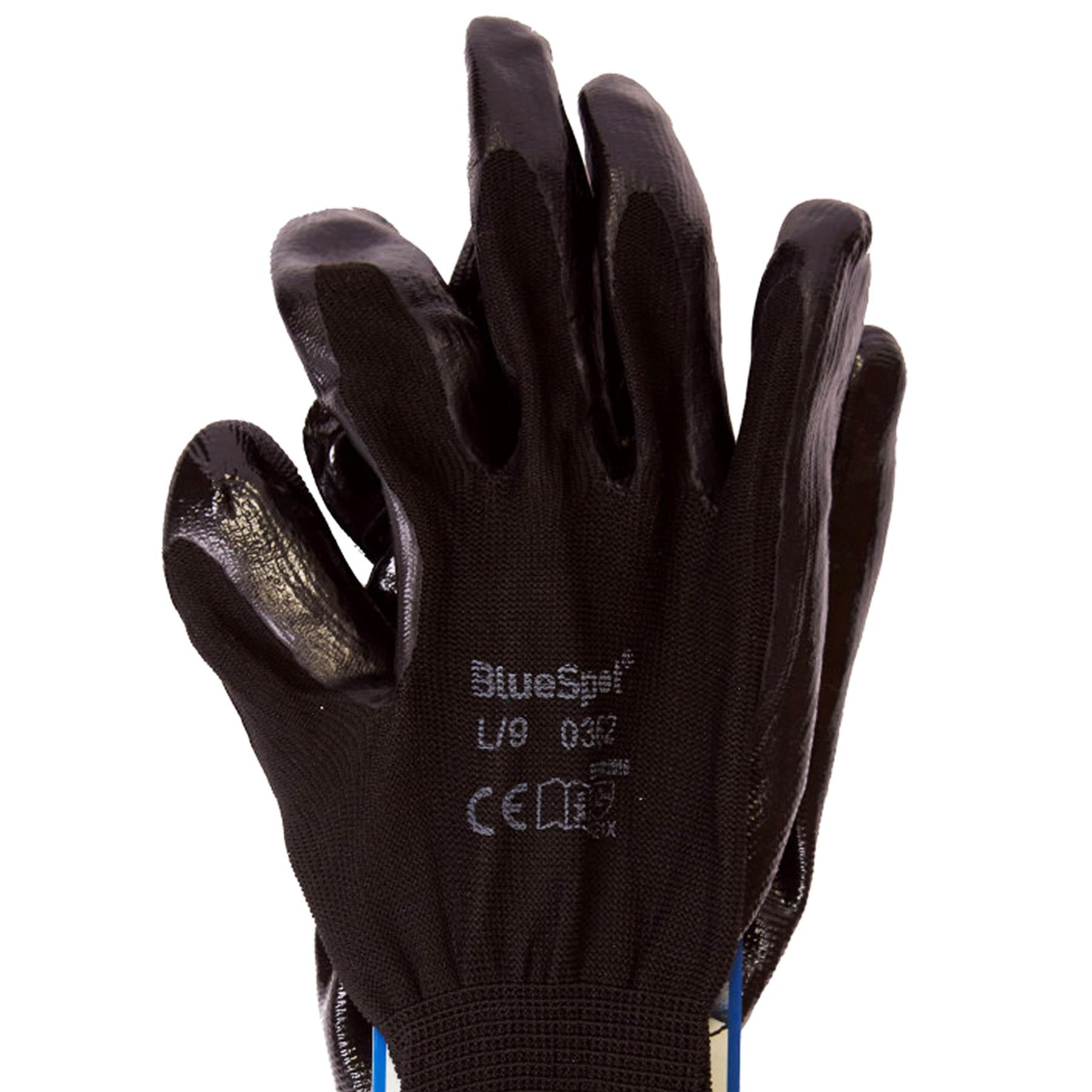 BlueSpot 1 pair Nitrile / Latex Coated Work Gloves Mens Builders Gardening Grip