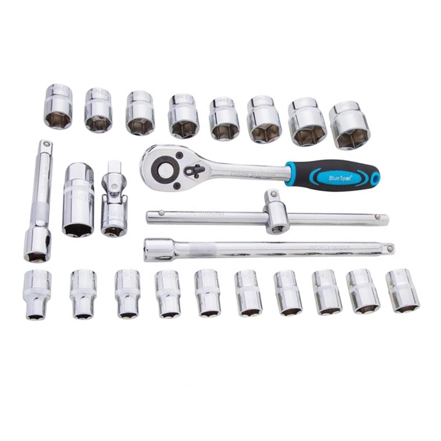 Bluespot 24 Pc Metric Socket Set Ratchet Extention Bar 1/2" Drive 10mm to 32mm
