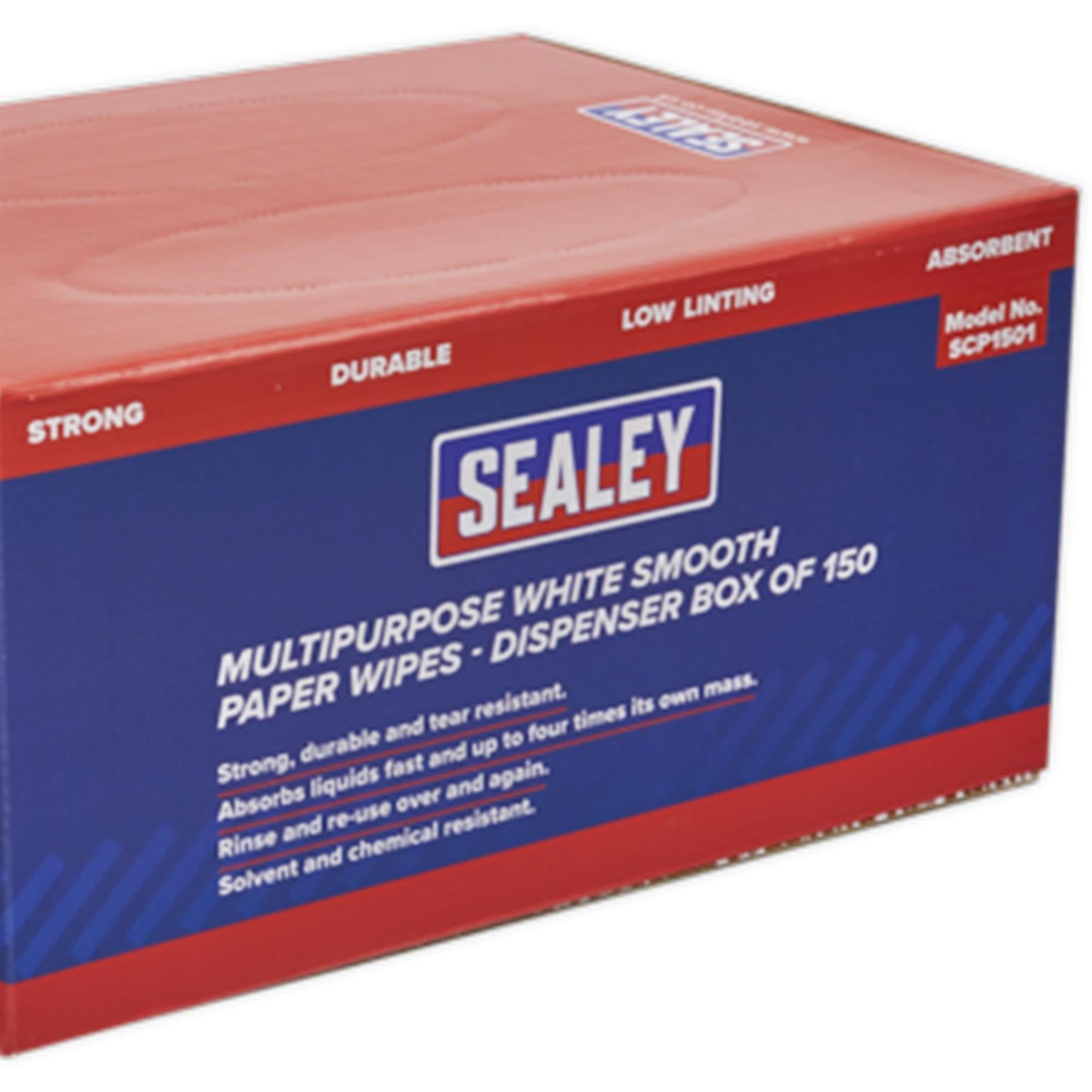 Sealey Paper Wipes In Dispenser Box - Smooth White 73gsm 150 Sheets