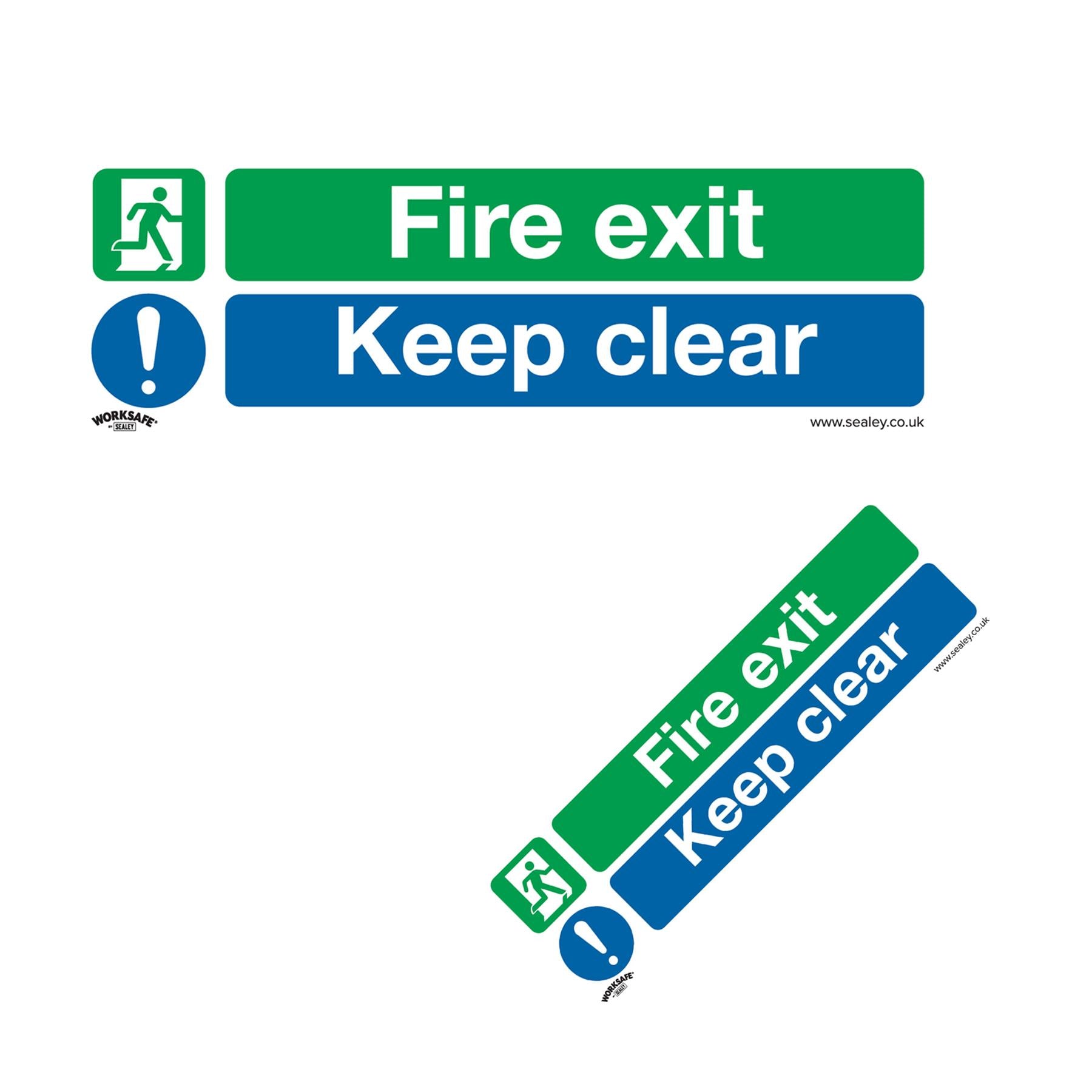Sealey Safety Sign - Fire Exit Keep Clear - Self-Adhes. Pack of 10