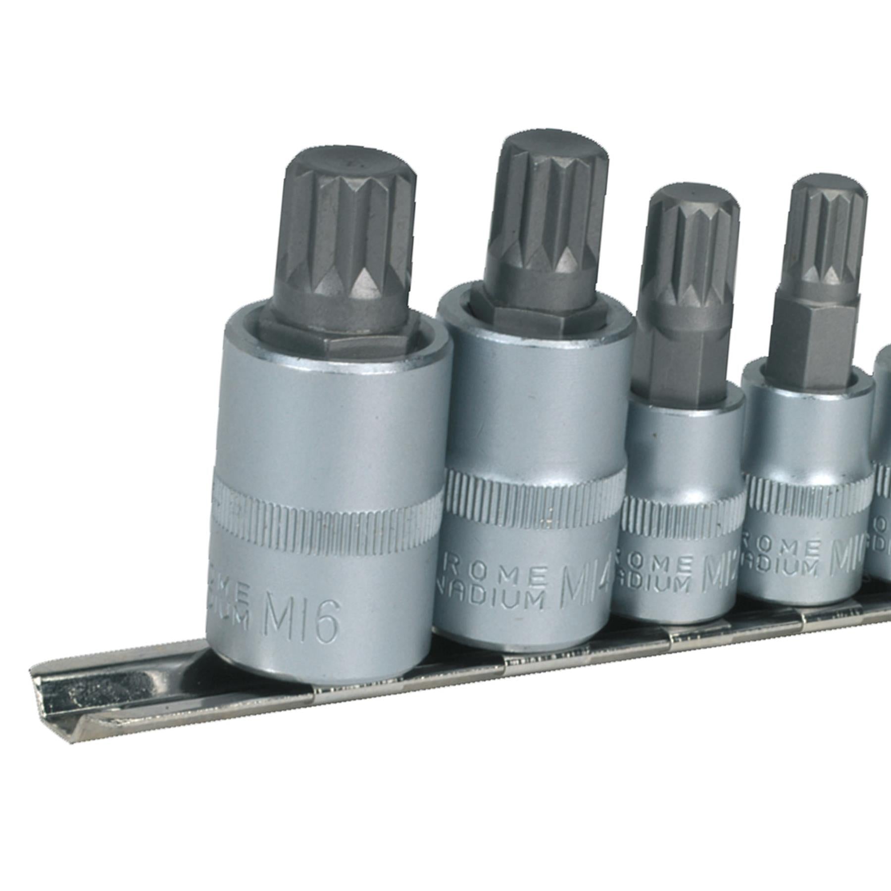 Sealey Spline Socket Bit Set 8pc 1/4", 3/8" & 1/2"Sq Drive