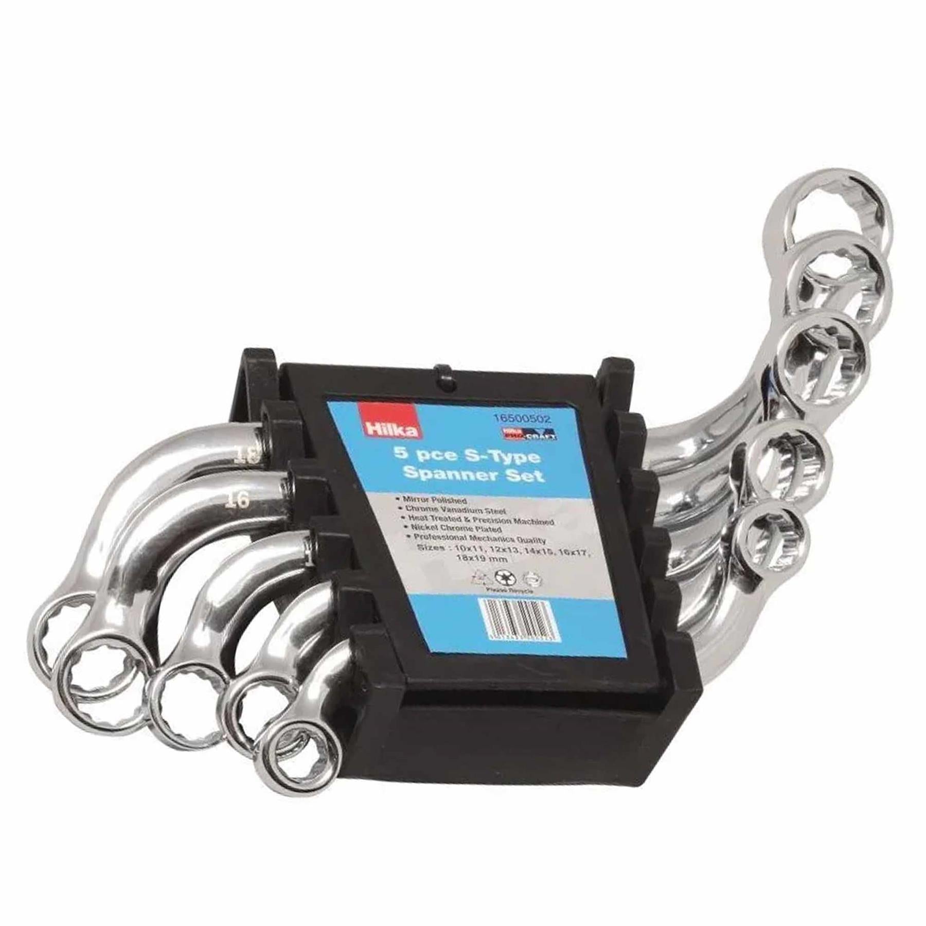Hilka 5pcs Type Double Ended Ring Spanner Wrench Set 10-19mm Metric