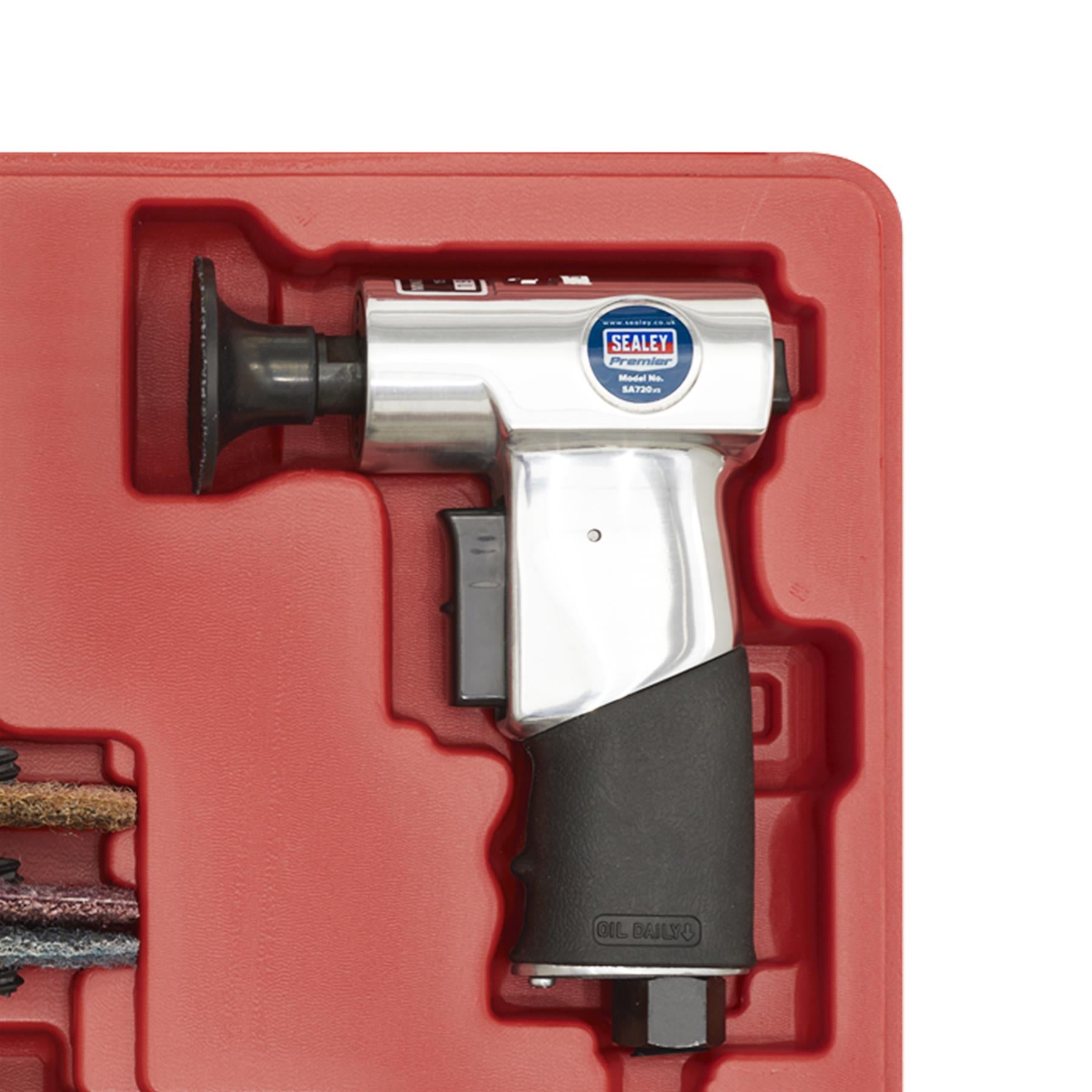 Sealey Air Mini Sander Kit 50mm 35pc With Double Finger Trigger