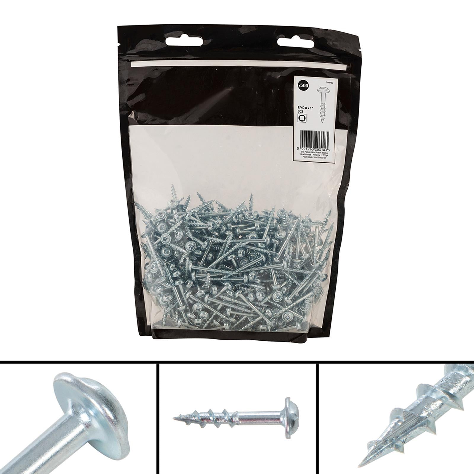 Zinc Pocket-Hole Screws Washer Head Coarse Thread Rust Resistant- 8 x 1" 500pk