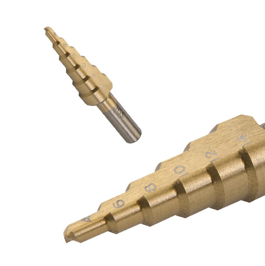 Titanium-Plated Hss Step Drill Bit 4mm - 14mm - DIY Tools Self-Starting New