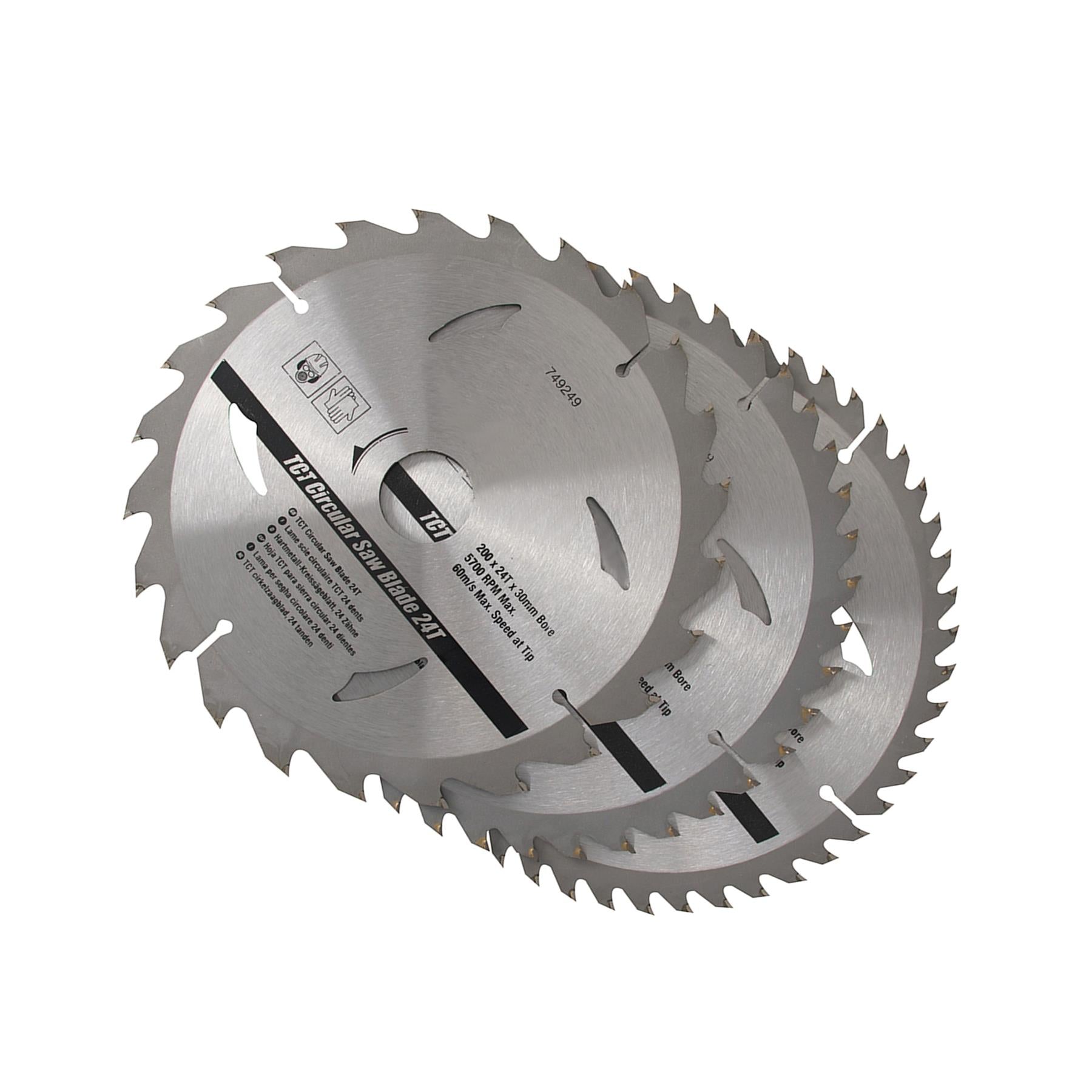 3 Piece TCT Circular Saw Blade Set 200 x 30 - 25, 18, 16mm Rings