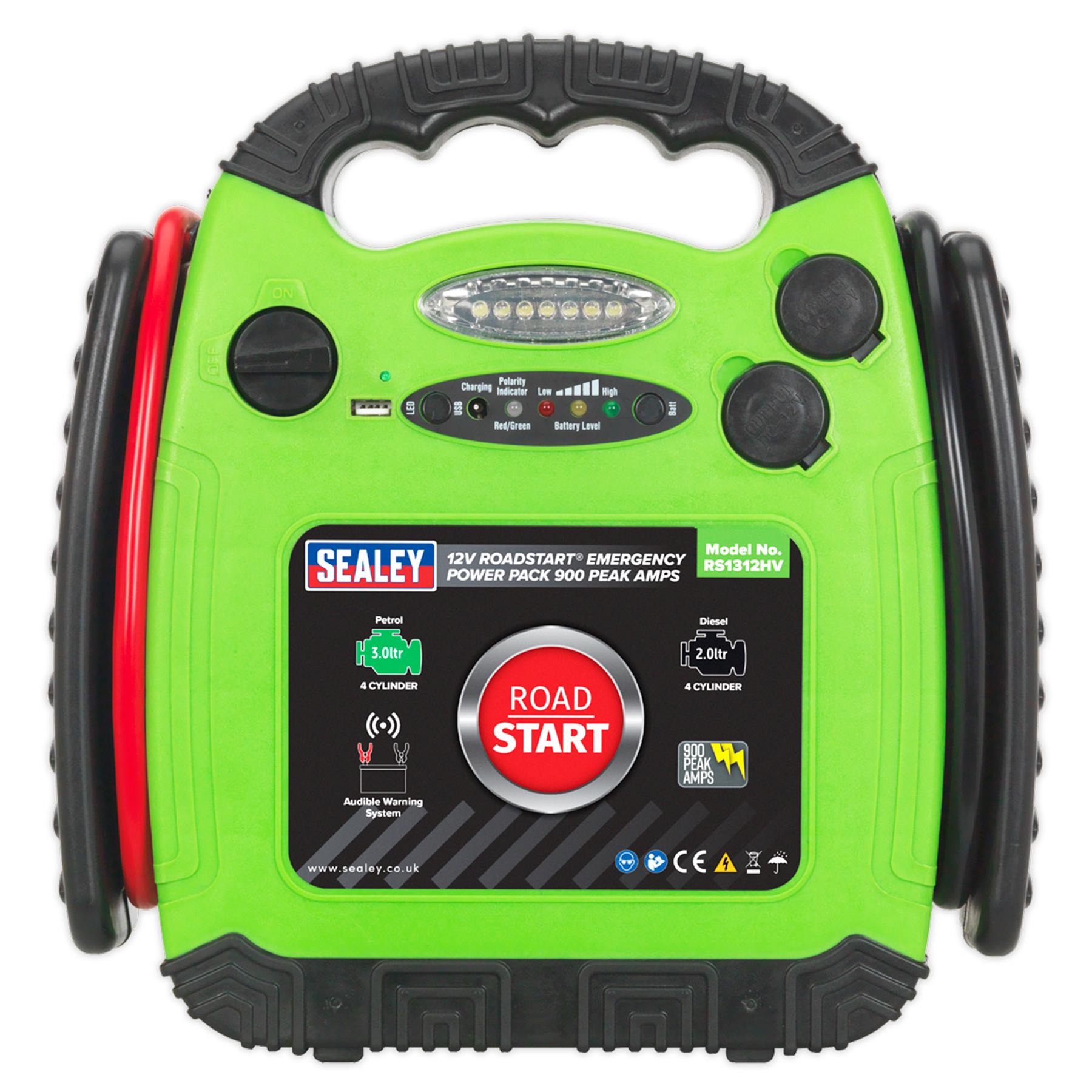 Sealey RoadStart Emergency Jump Starter 12V 900 Peak Amp Hi-Vis Green