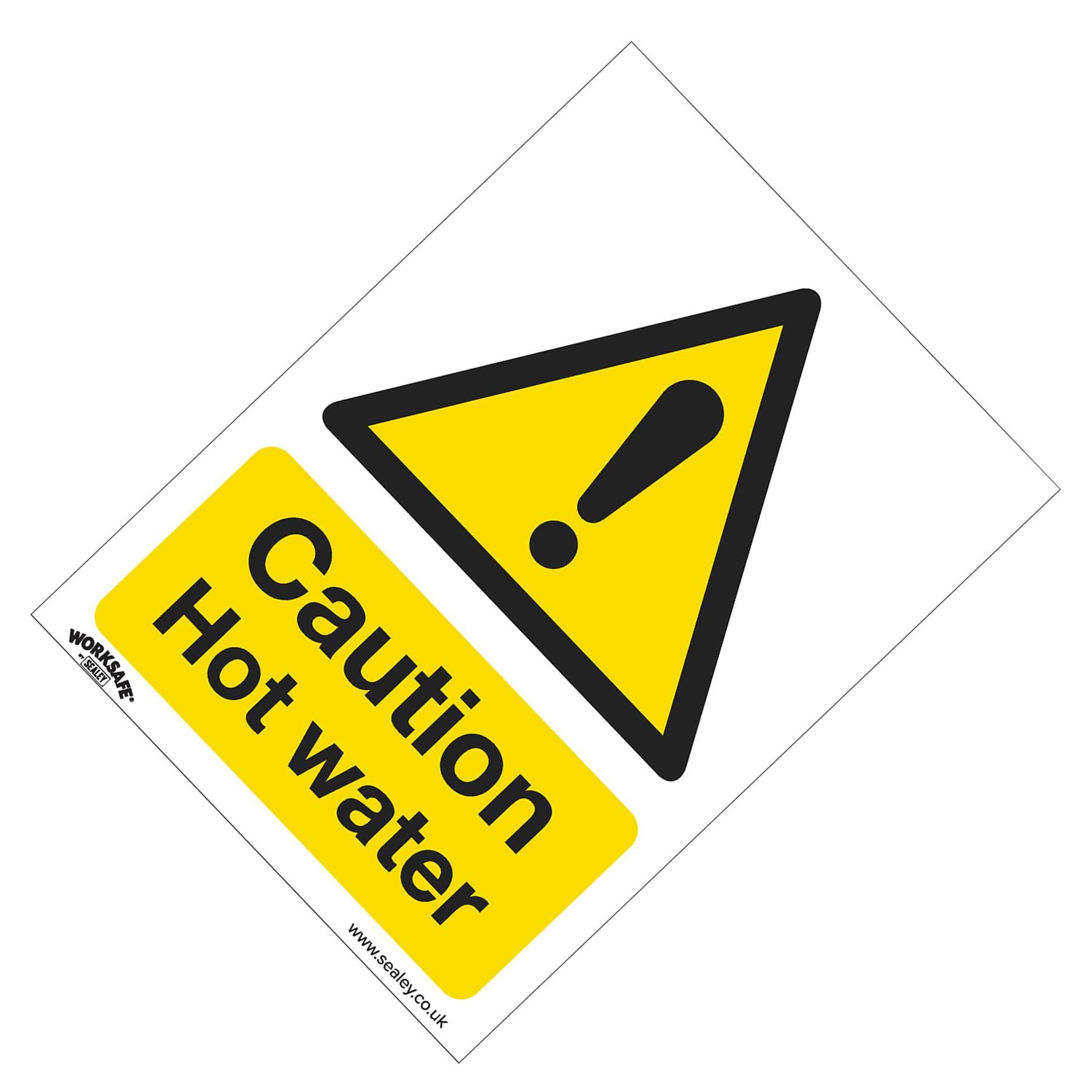 Warning Safety Sign - Caution Hot Water - Self-Adhesive Vinyl