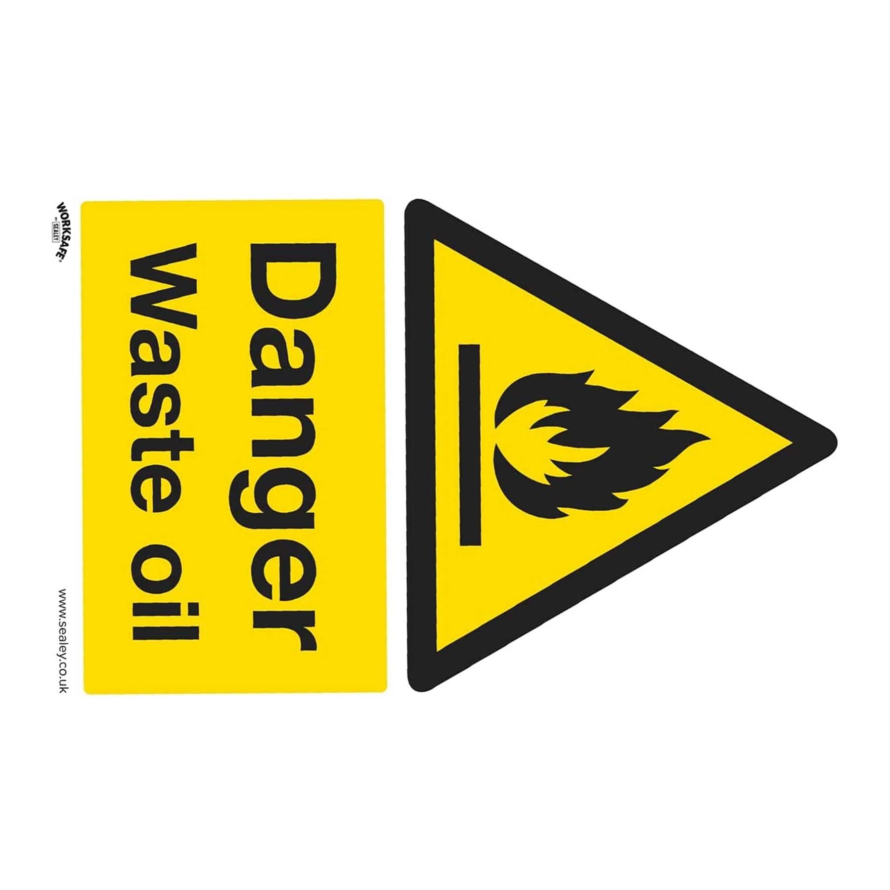 Sealey Warning Safety Sign - Danger Waste Oil - Self-Adhesive Vinyl - Pack of 10