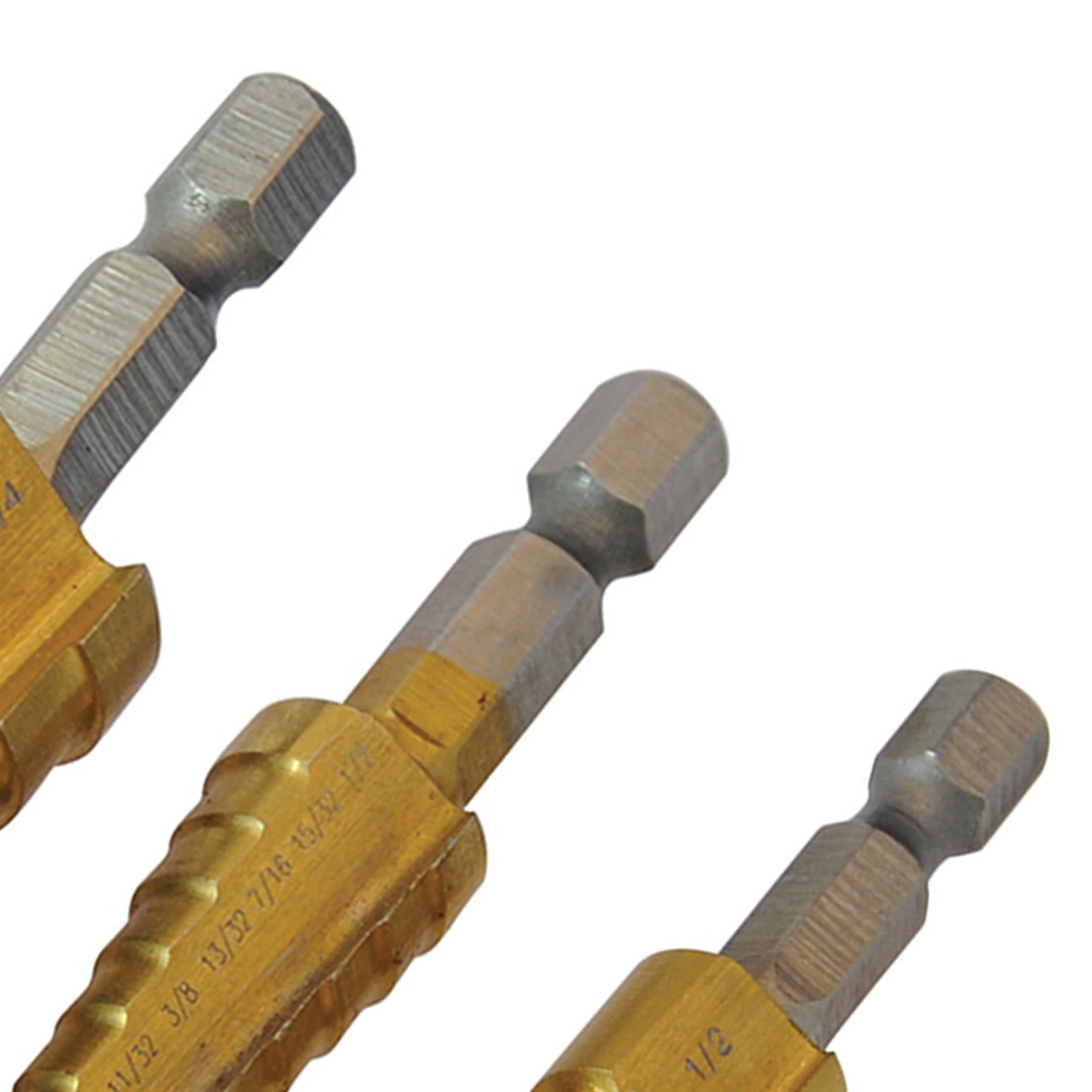 3Pce Titanium-Coated Hss Step Drill Bits Set - DIY Tools With Storage Wallet
