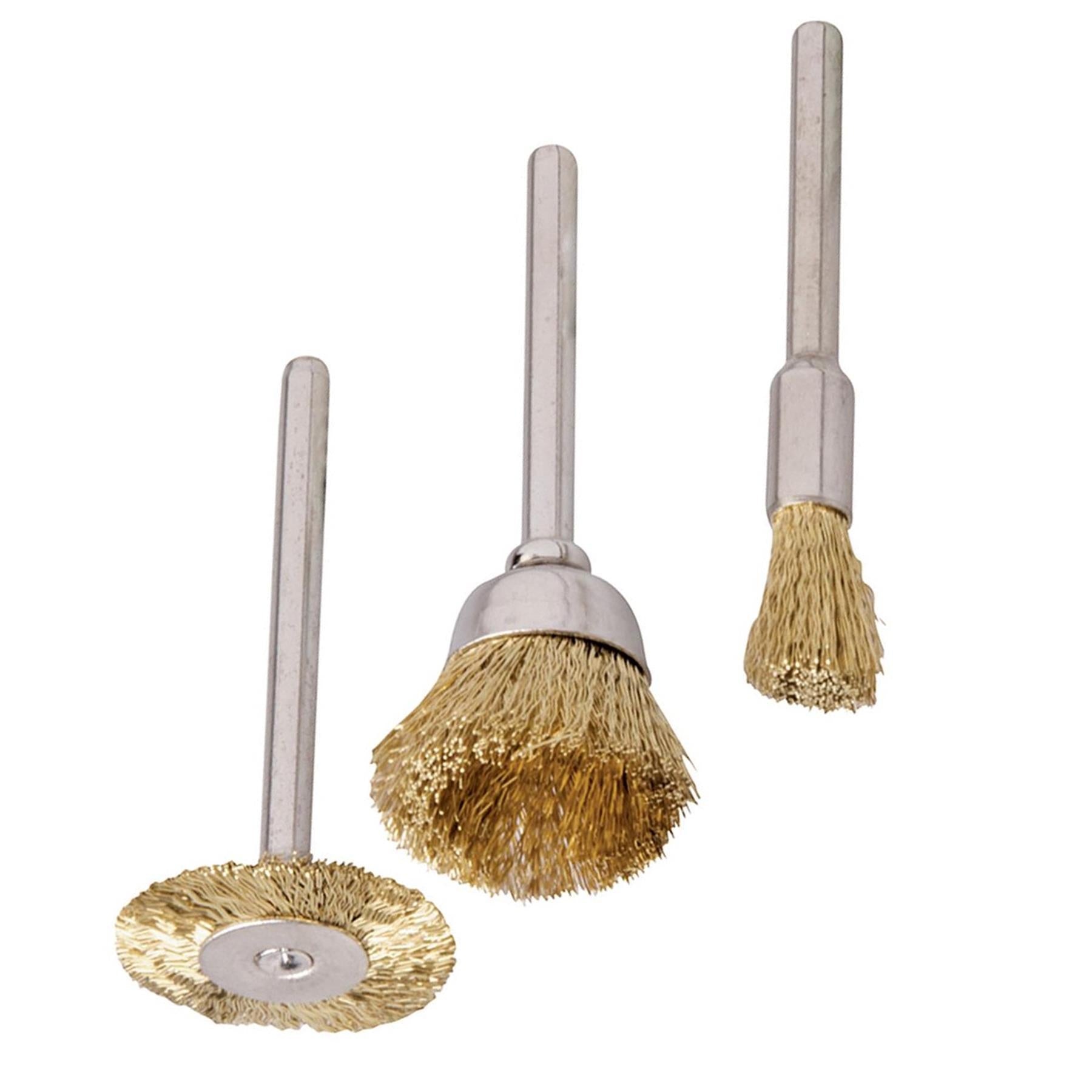 3Pc Rotary Tool Brass Wire Brush Set - 5, 15, 20mm Dia Soft Brass Wire Cleaning