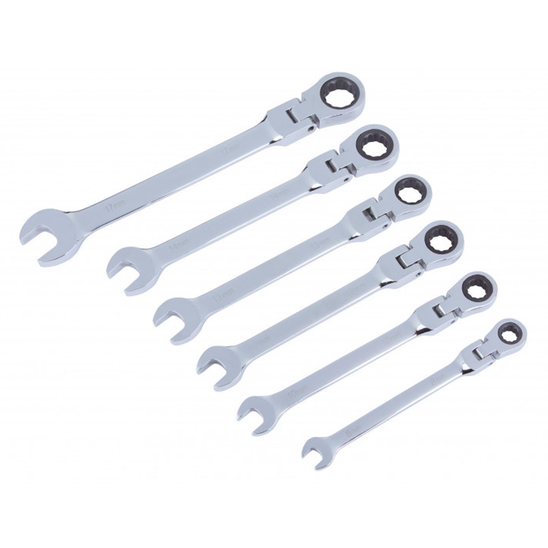 6 Piece Flexible Ratchet Spanner Set. Ratcheting Spanners with Flex Head