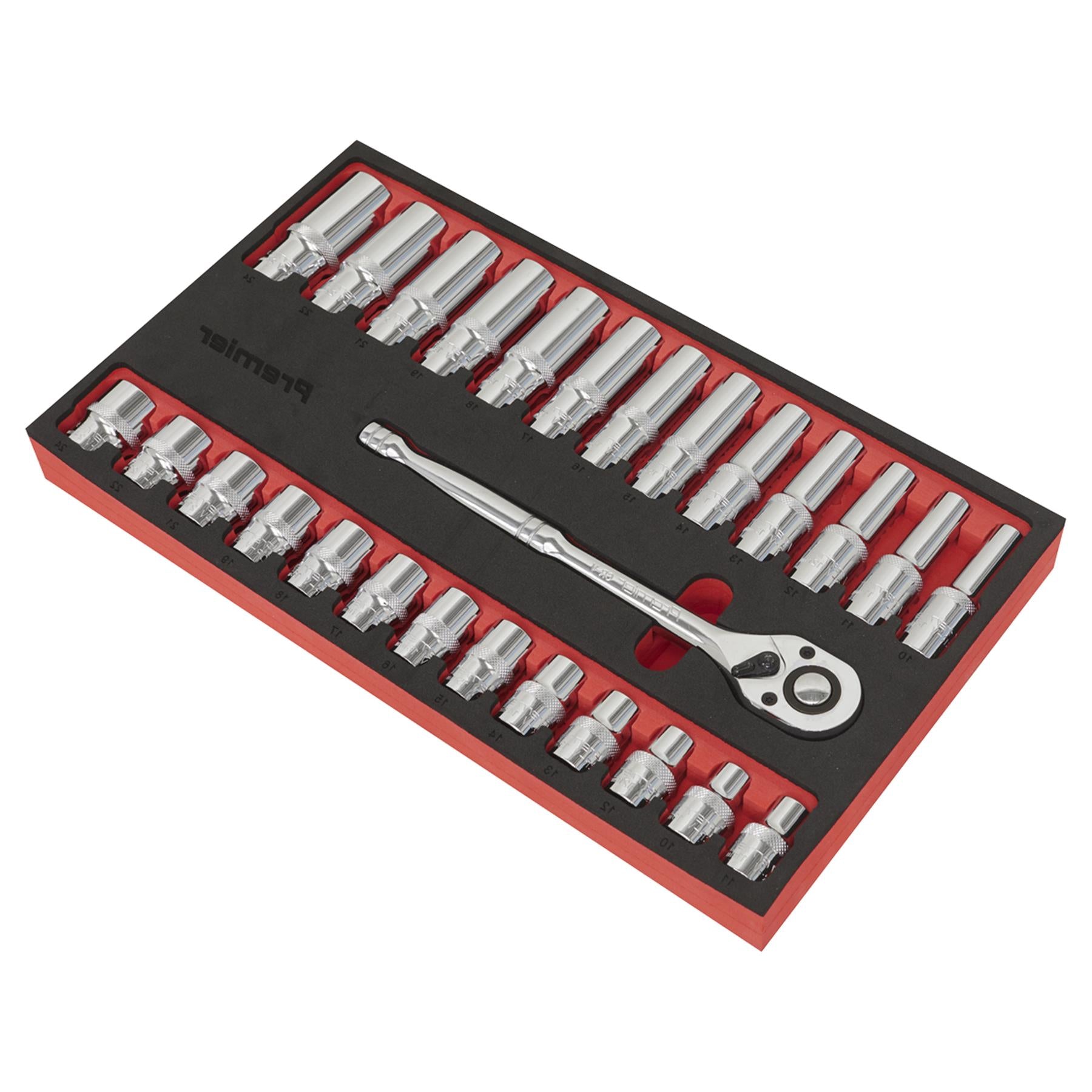 Sealey Ratchet Wrench & Socket Set 27pc 1/2"Sq Drive