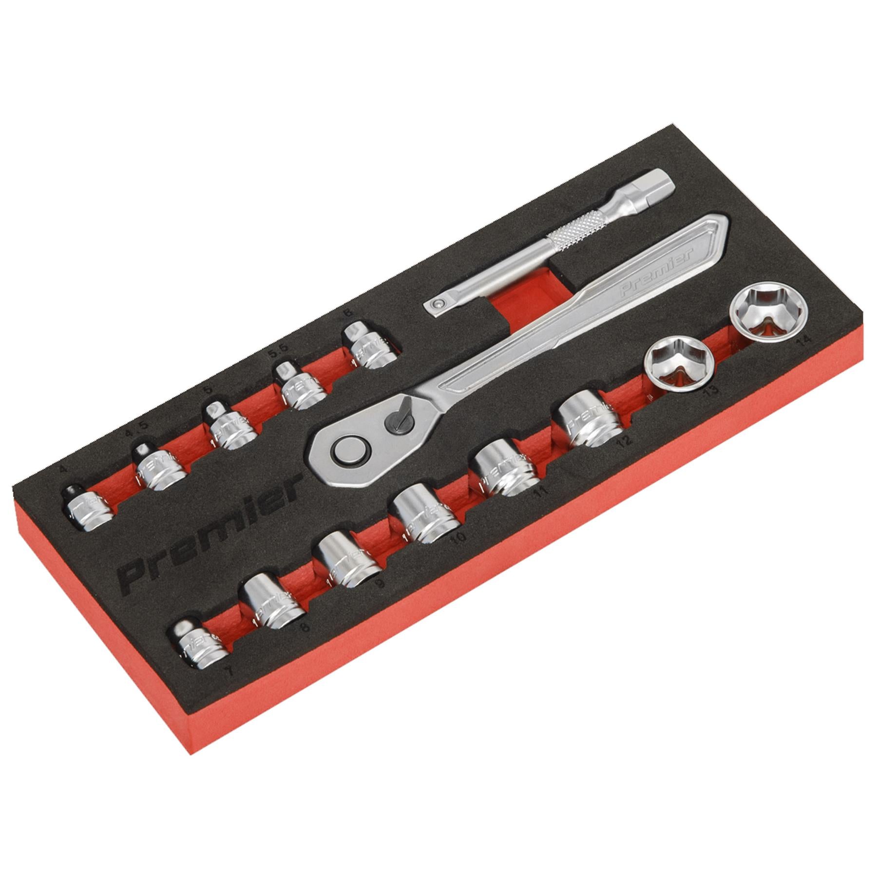 Sealey Low Profile Socket Set 15pc 1/4"Sq Drive Metric - Platinum