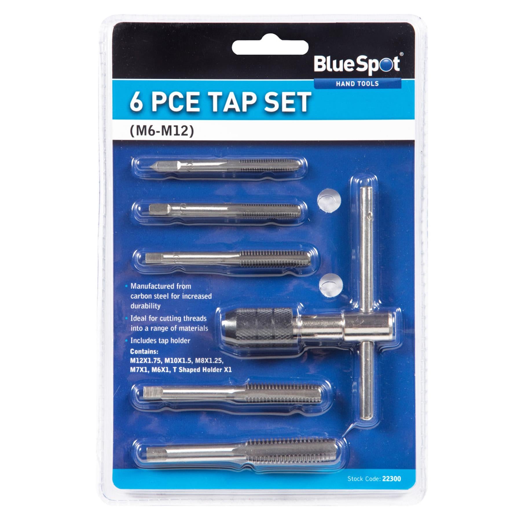 Bluespot 6pc Tap Set Chuck Set Metric M6 M7 M8 M10 & M12 Steel Thread Cutter