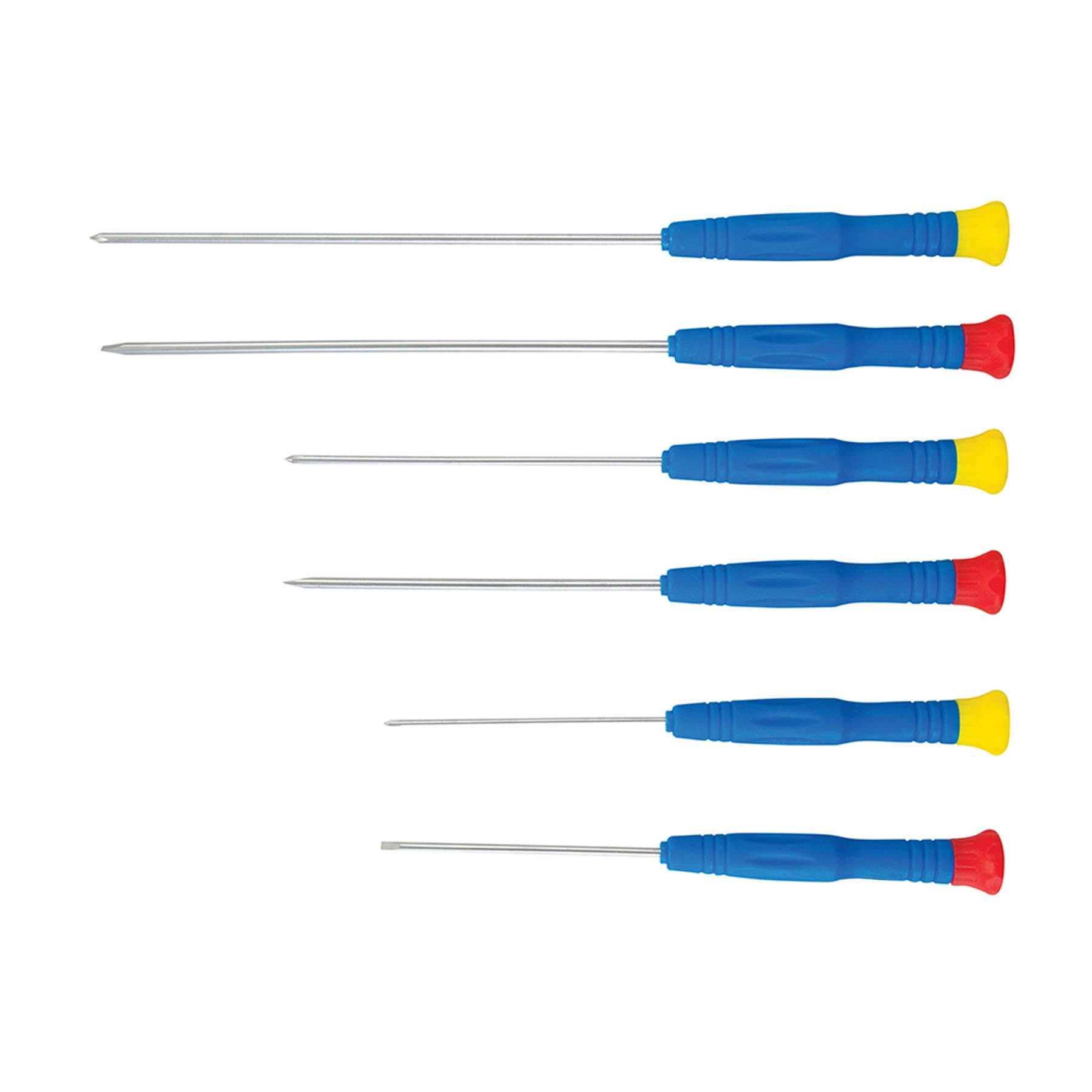 6Pce Extra-Long Precision Screwdriver Set Hardened & Tempered Steel Blades