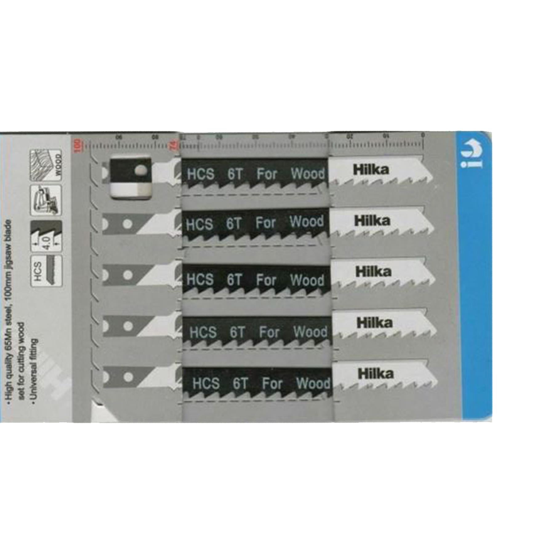 5pc Jigsaw Blades Wood Cutting 100mm Clamp Universal Fitting 65mn Steel Hilka