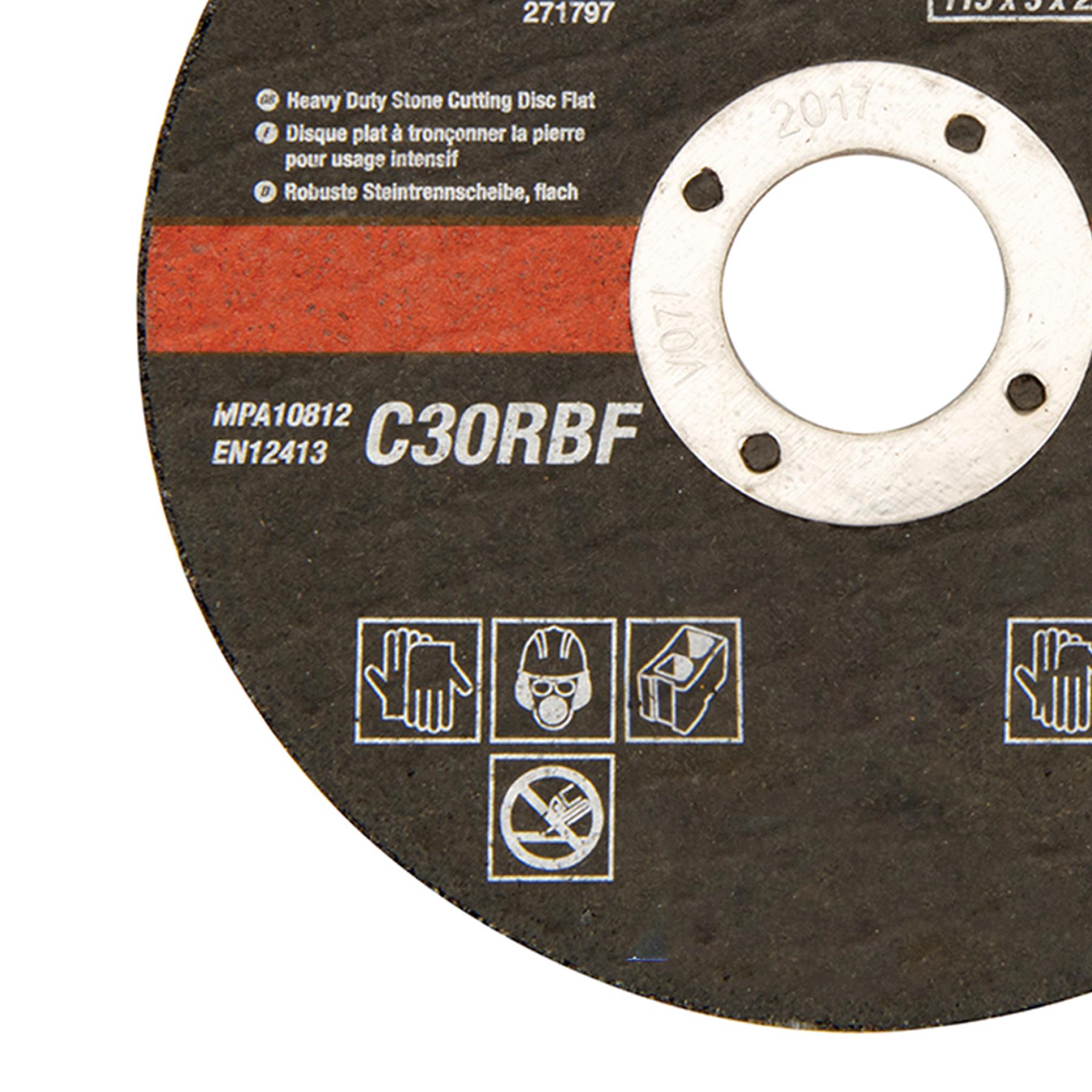 Heavy Duty Stone Cutting Disc Flat 115 X 3 X 22.23mm Quality Fibreglass Mesh