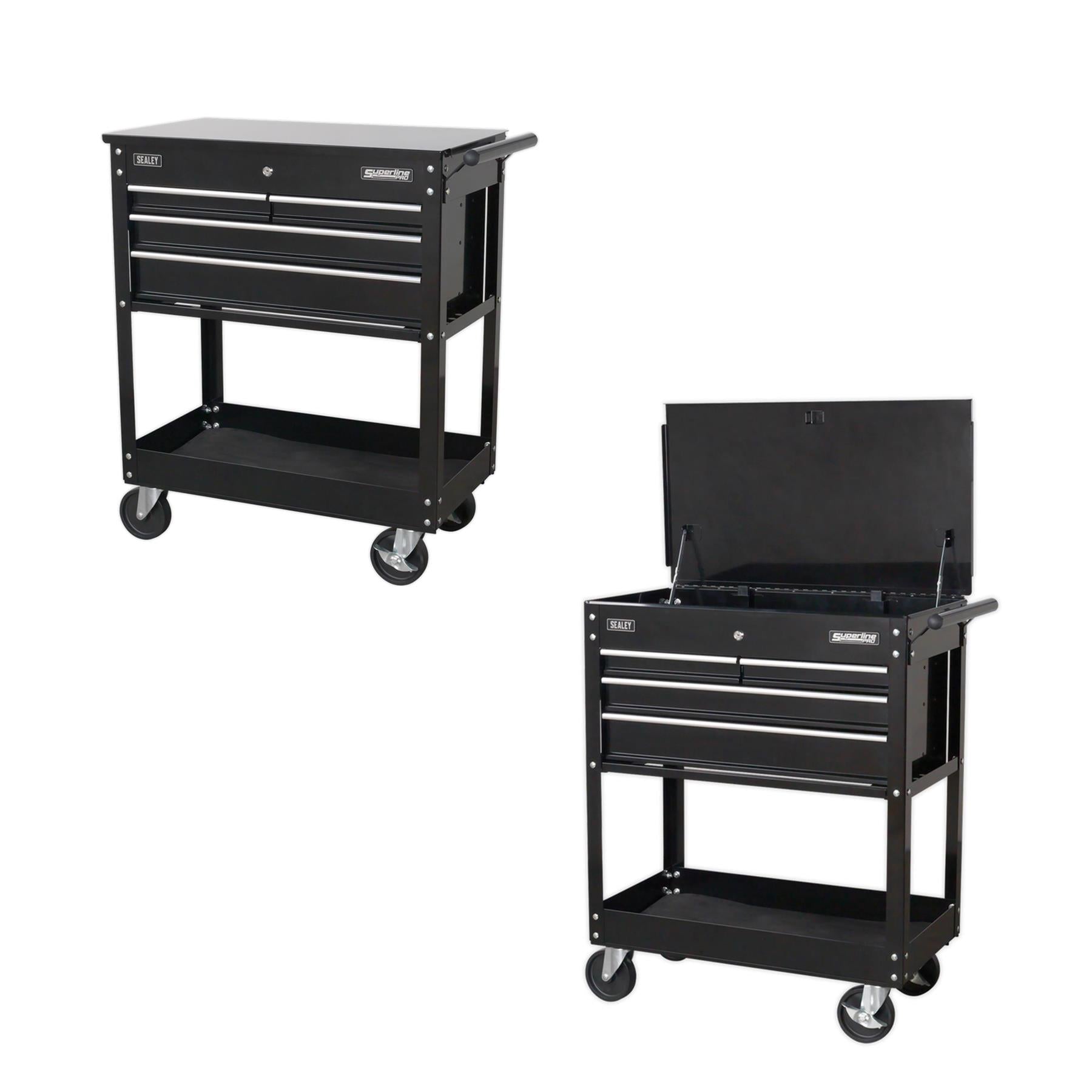 Sealey Mobile Tool/Parts Trolley 4 Drawer + Lockable Top - Black