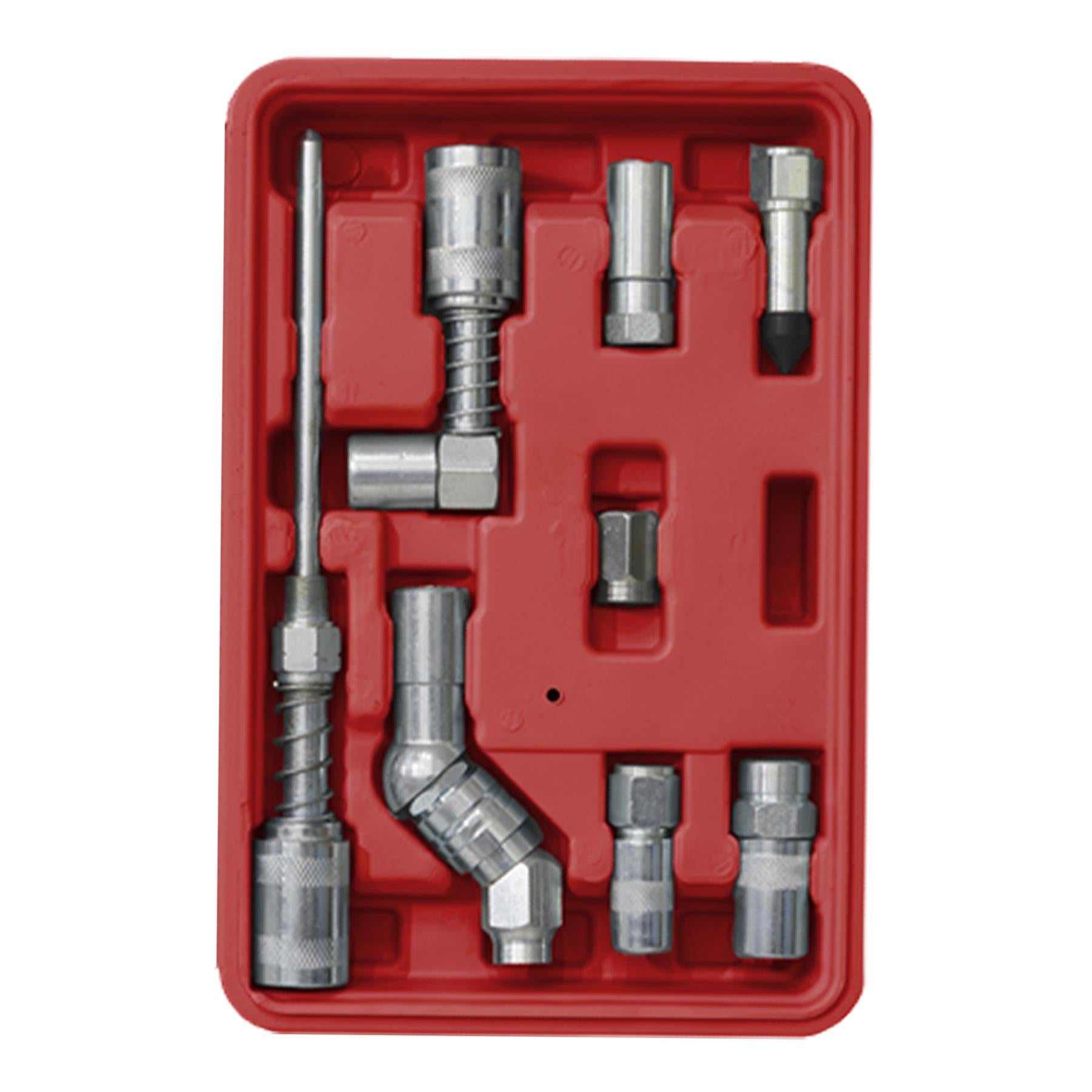 Sealey Manual Grease Gun Adaptor Kit Couplers Nozzles & Flexible Hose 12pc Set