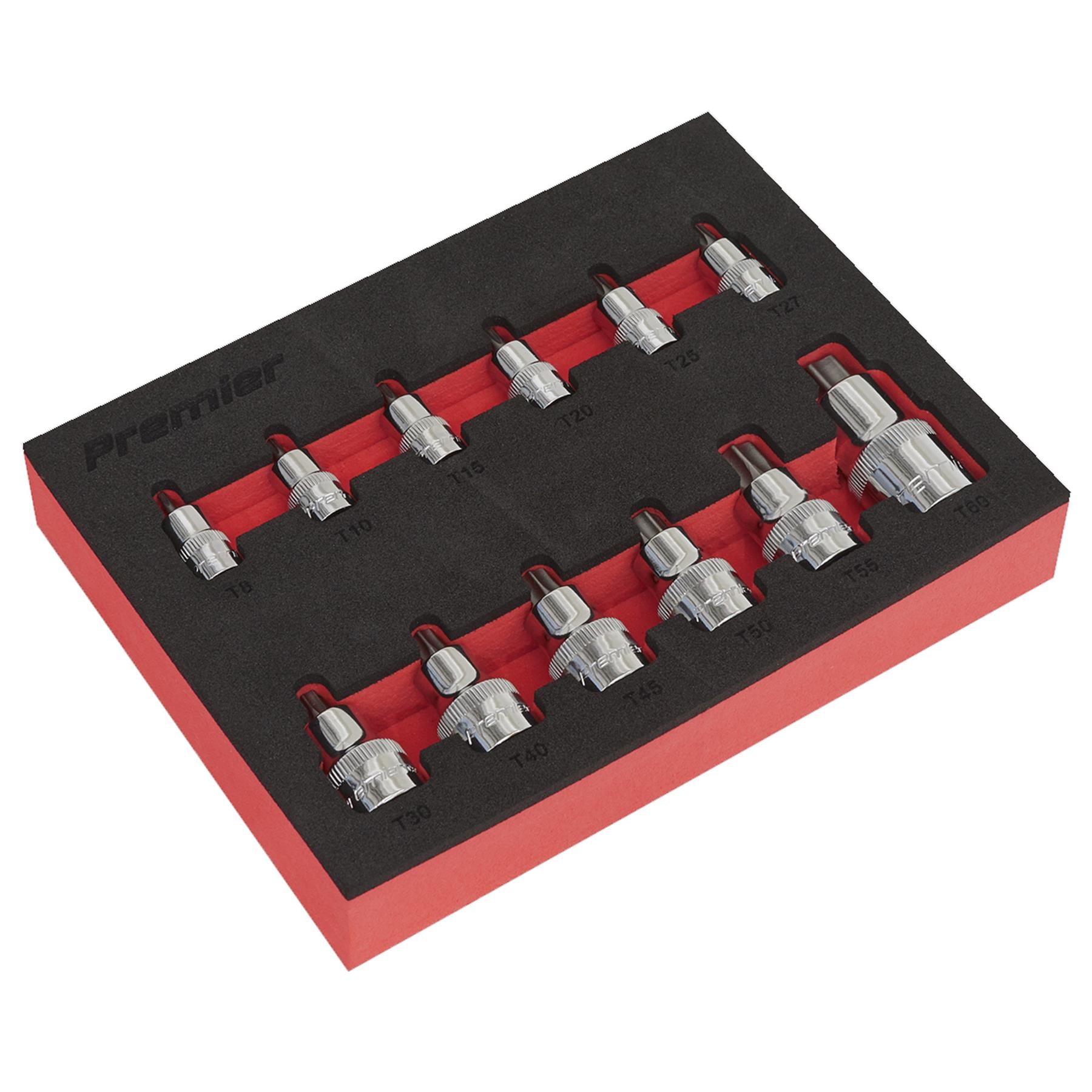 Sealey TRX-Star* Socket Bit Set 12pc Stubby 1/4",3/8"&1/2"Sq Drive