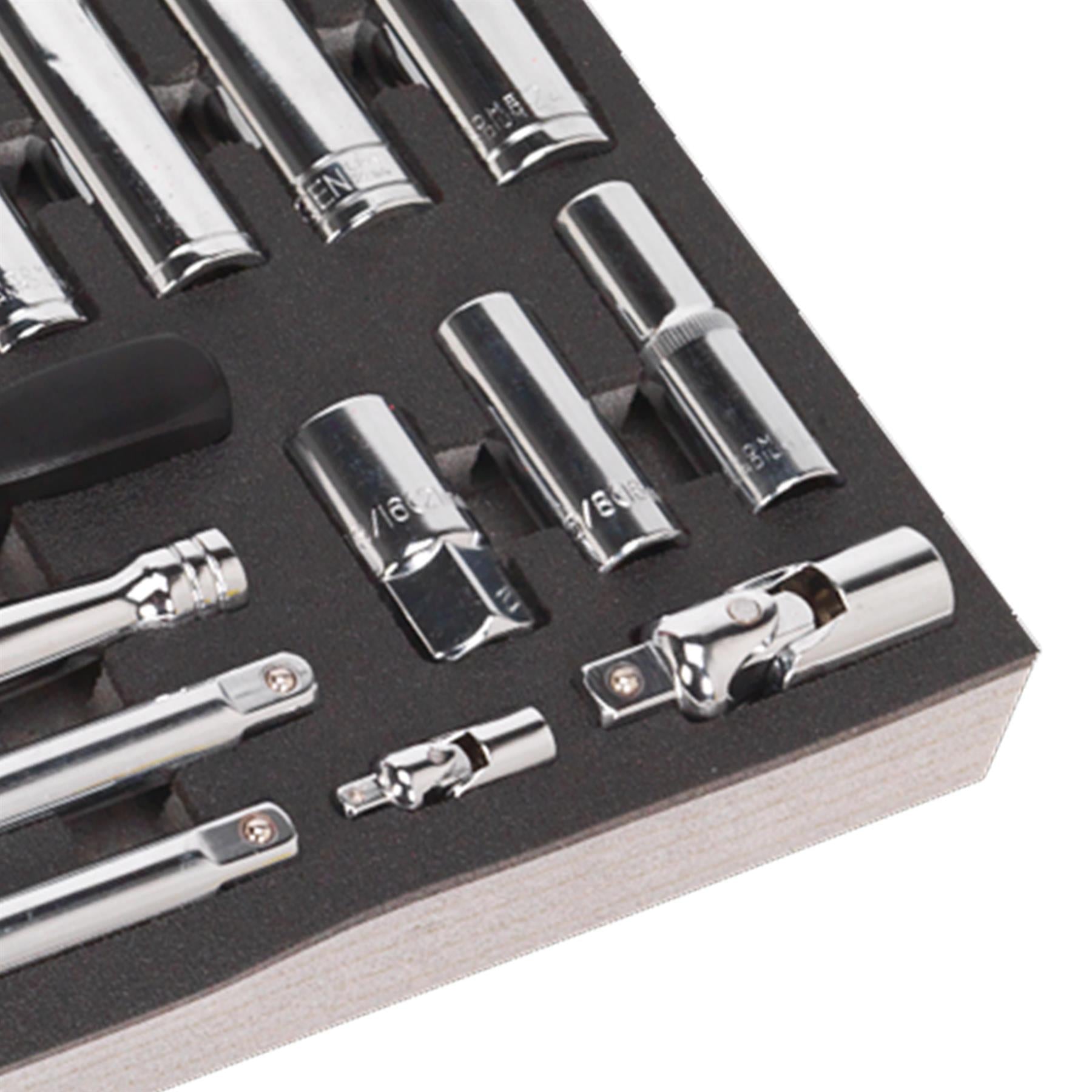 Sealey Tool Tray with Socket Set 62pc 1/4" & 1/2"Sq Drive Metric