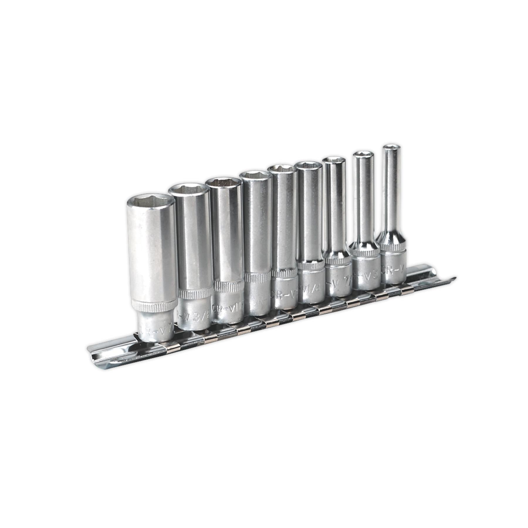 Sealey Socket Set 9pc 1/4"Sq Drive 6pt Deep WallDrive Imperial