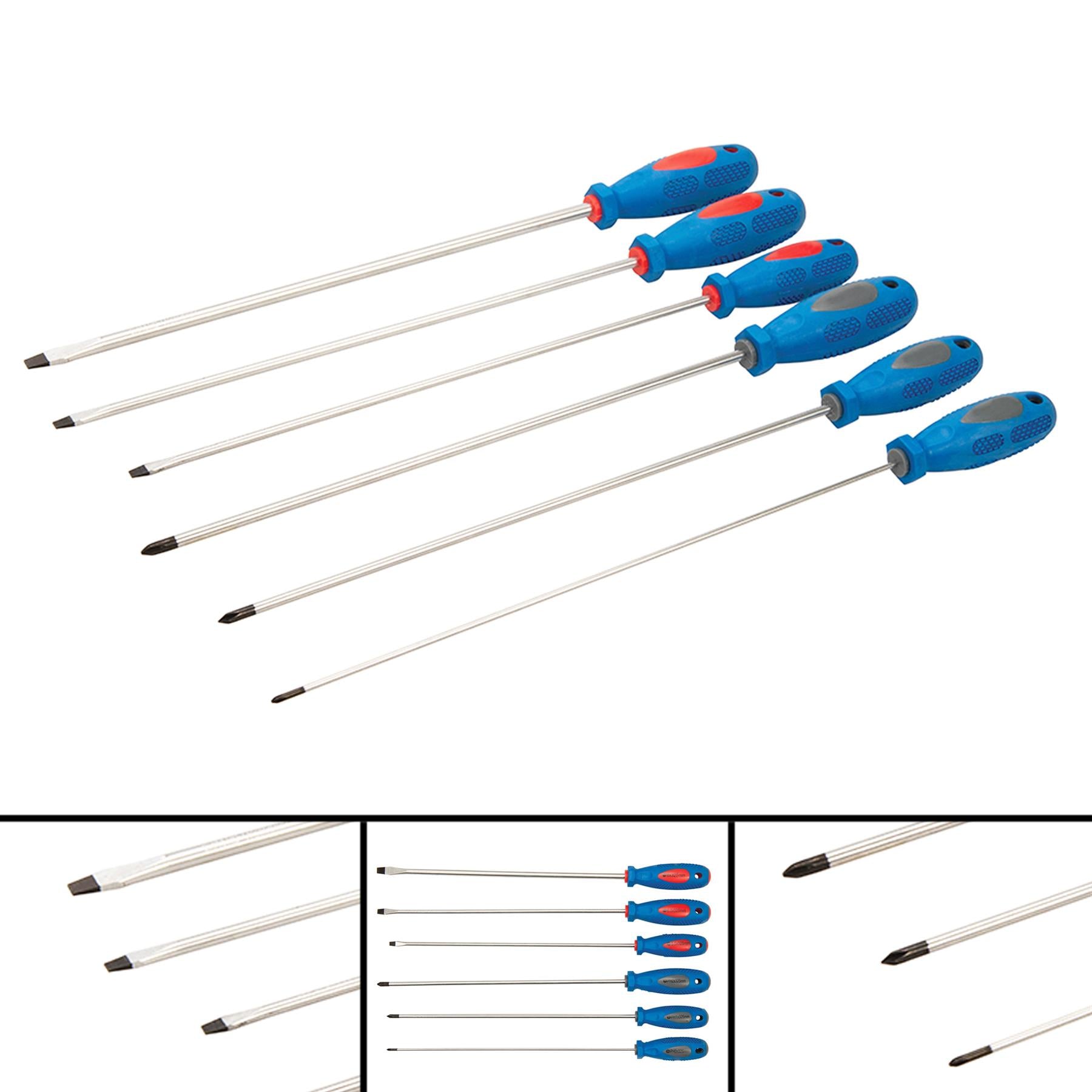 6Pce Extra-Long Screwdriver Set Chrome Vanadium Hardened & Tempered Blade