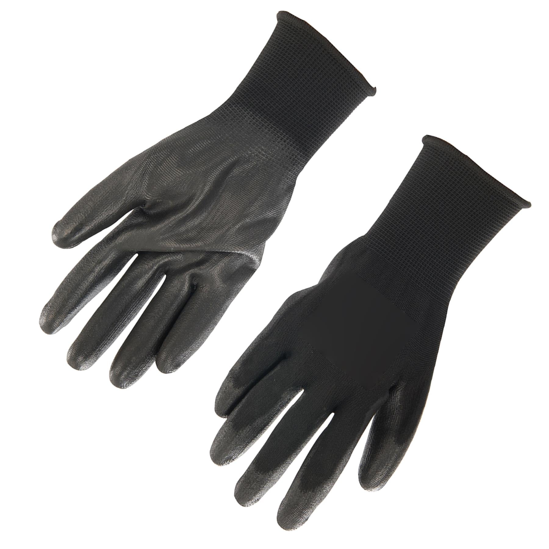 3x PU Palm Coated Work Wear Gardening Black Safety Gloves M 9
