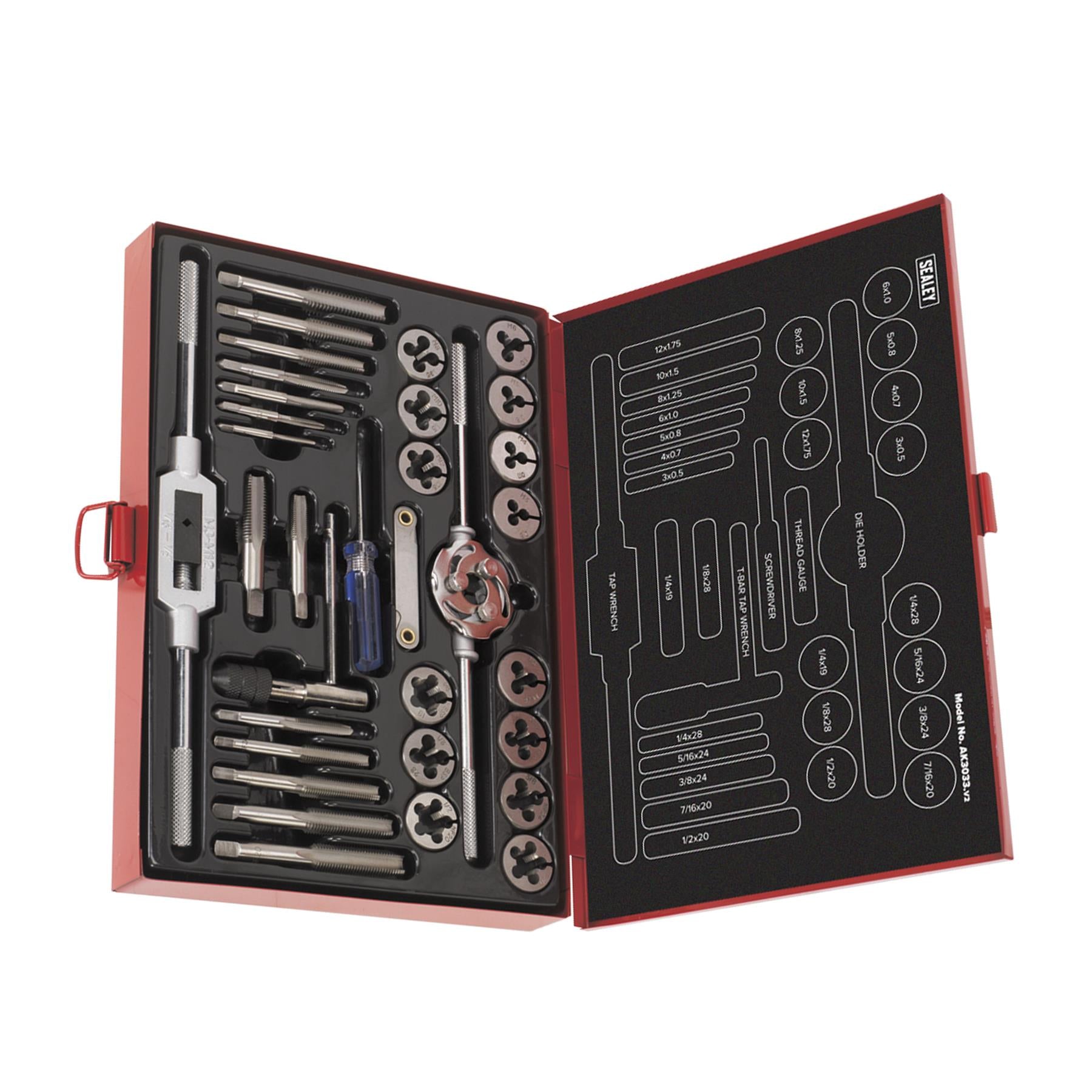 Sealey 33pc Tap and Die Set Split Dies Metric/UNF/BSP Thread Cutting Tool M3-M12