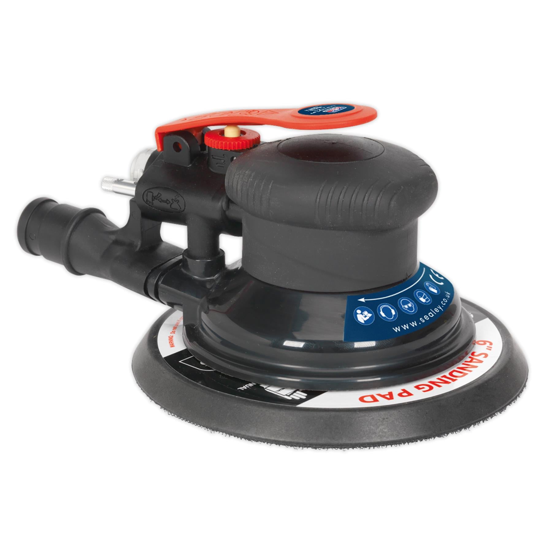 Sealey Air Palm Orbital Sander 150mm Dust-Free Adjustable Air Regulator