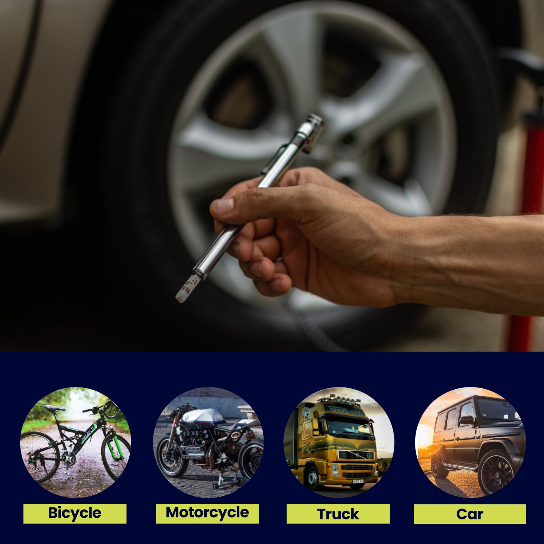 Tyre Pressure Gauge 10-100 Psi Car Bike Cyle Caravan Pocket Sized Gauge