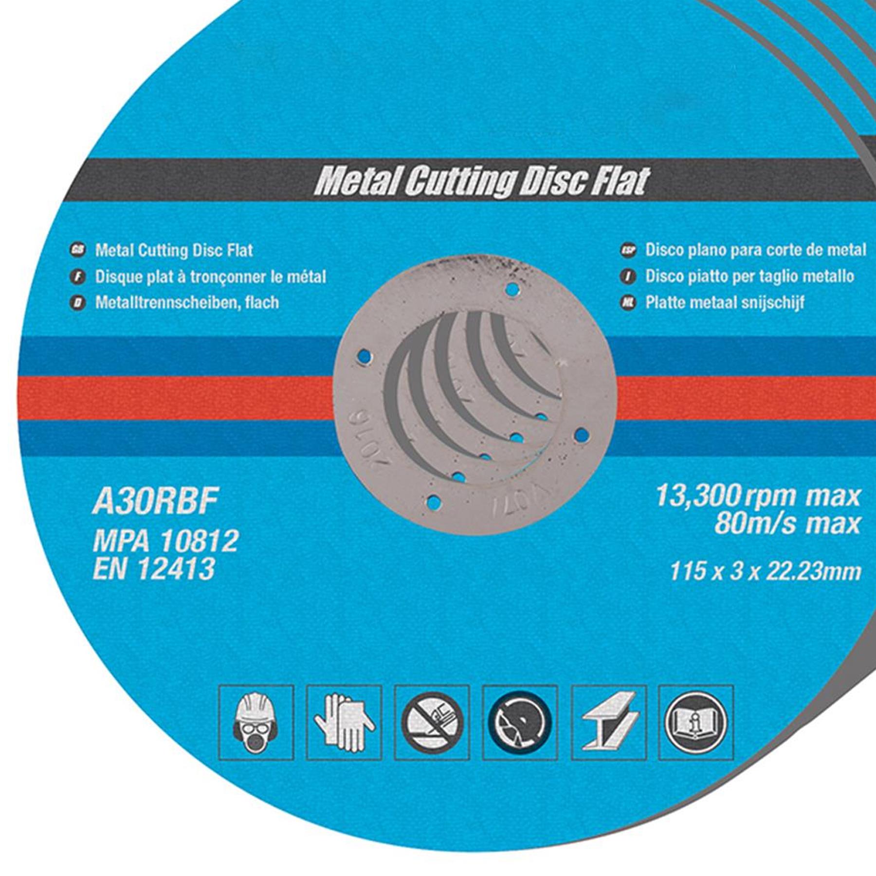 Metal Cutting Discs, Flat, Angle Grinder, 115mm X 3mm, Steel, Grinding 10Pk