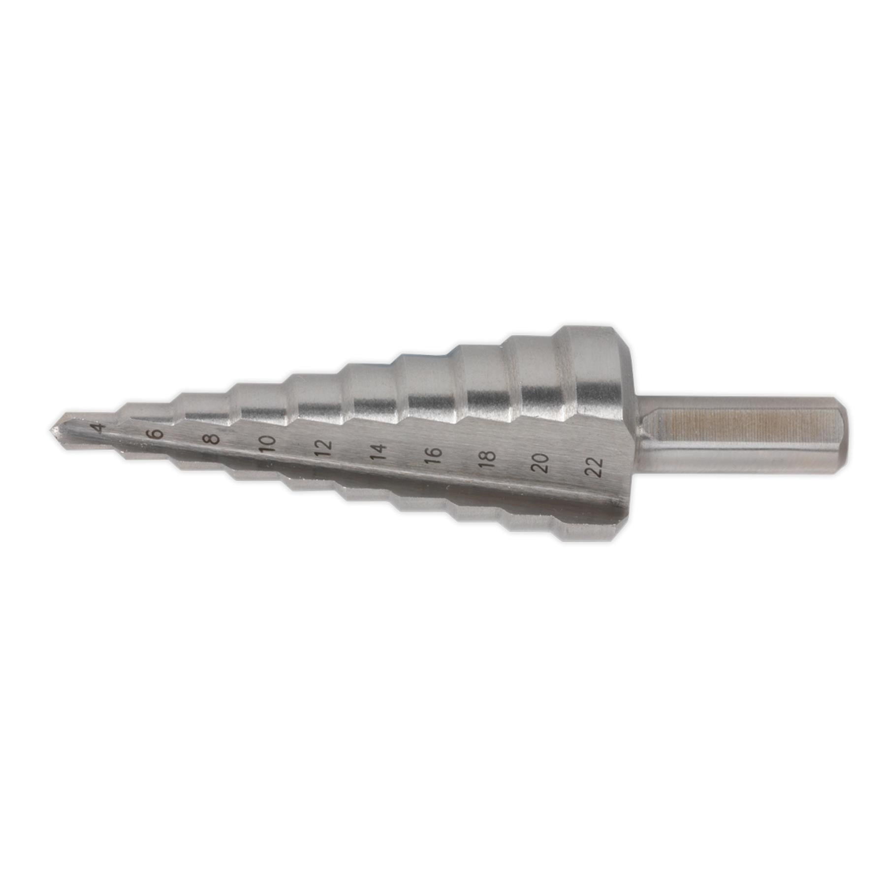 Sealey M2 Step Drill Bit HSS Cone Drill 4-22mm Double Flute Hole Metal Cutter