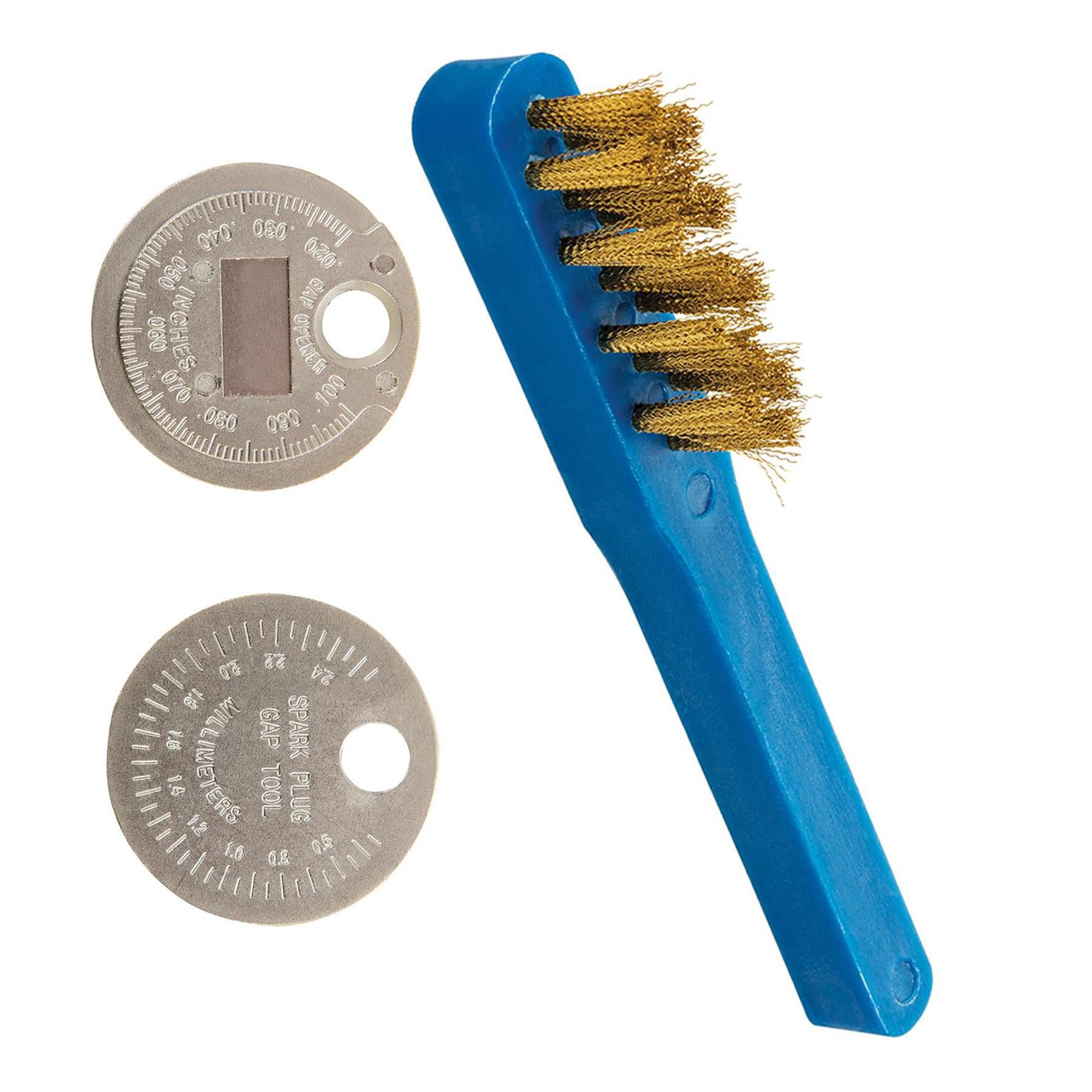 Spark Plug Gap Setting Tool & Brass Wire Cleaning Brush Feeler Gauge Solid Steel