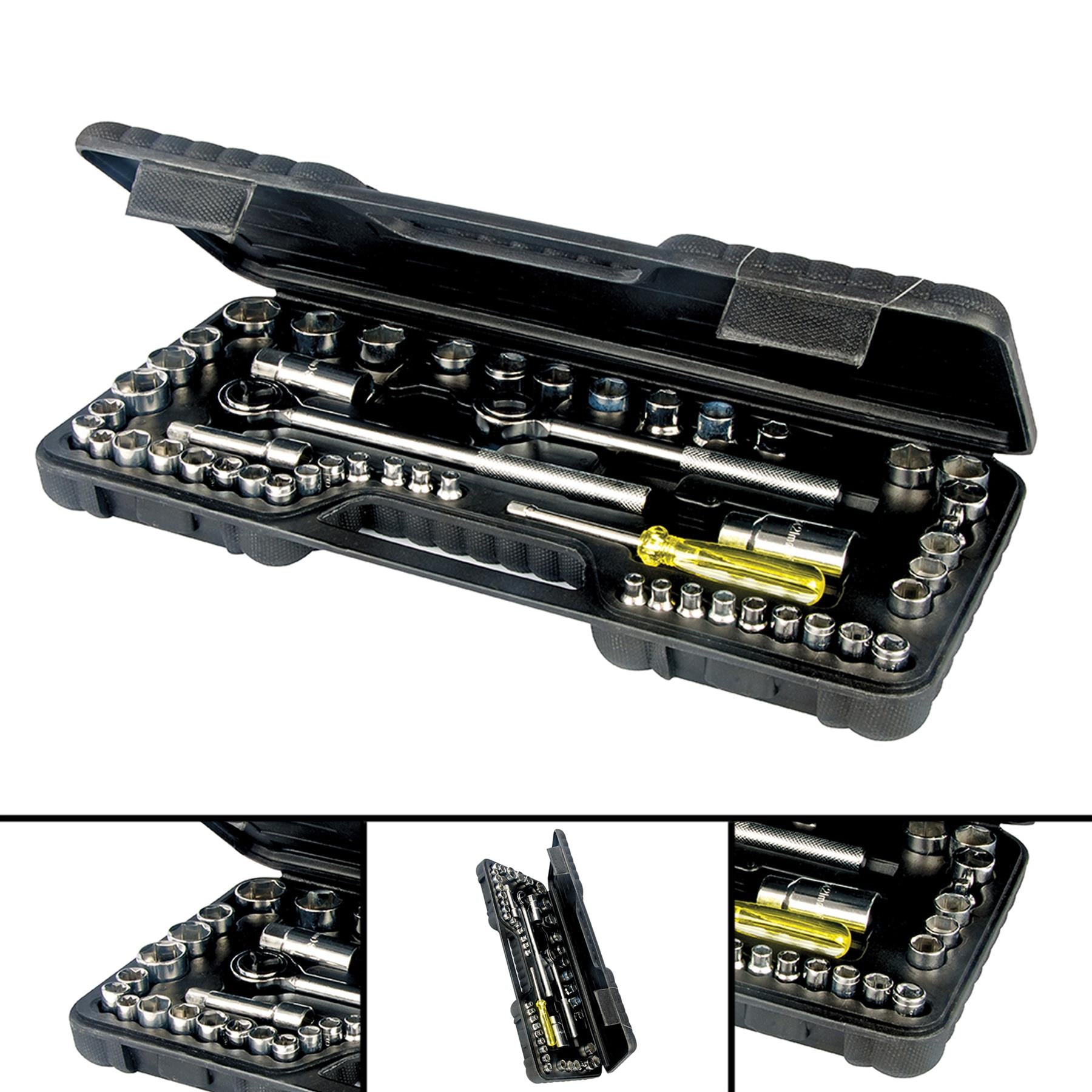 52Pce Socket Set Spinner Ratchet Handle Extension Bar Mechanic Workshop DIY