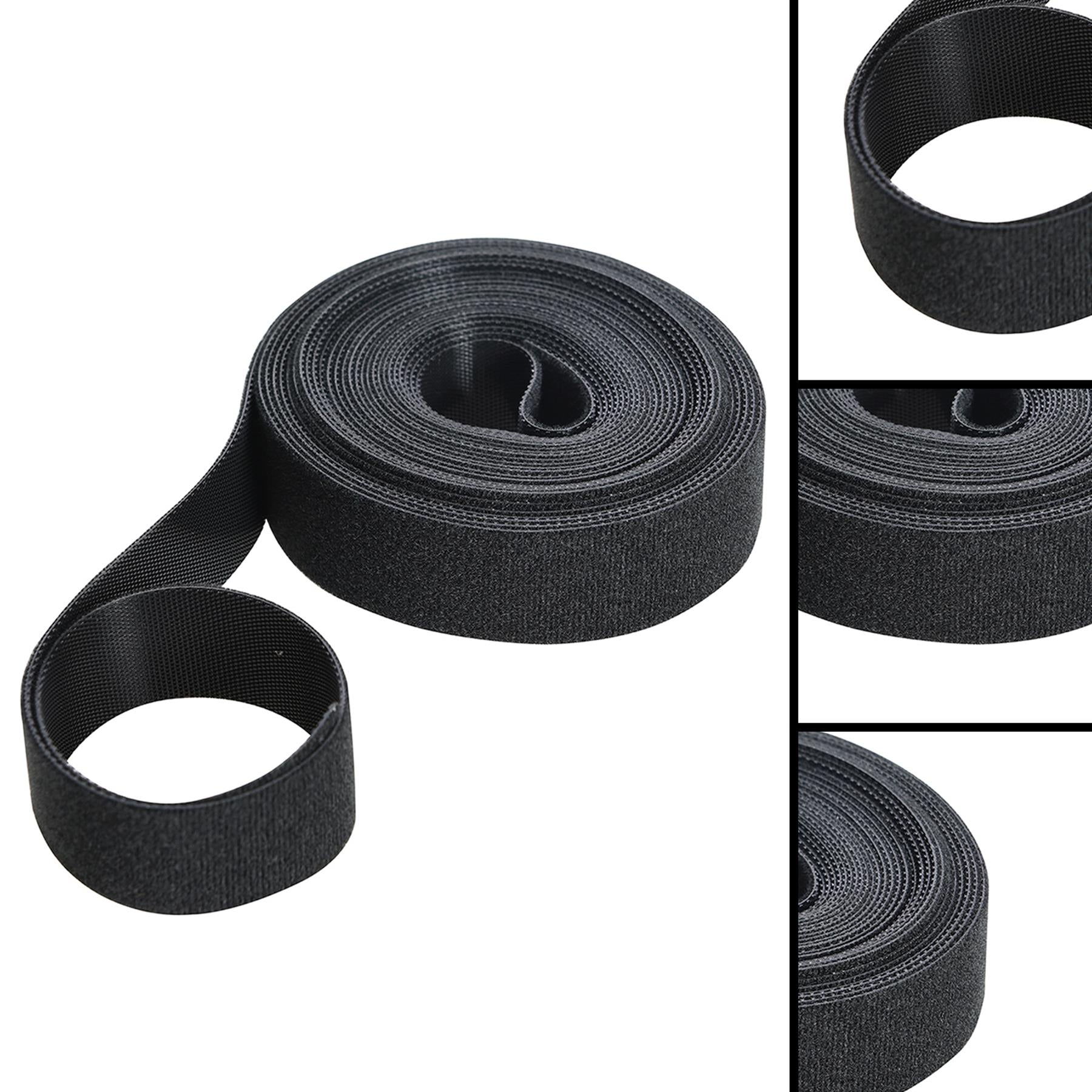 Self-Wrap Hook & Loop Tape Black - 25mm X 5M Double-Sided 100% Nylon Reusable