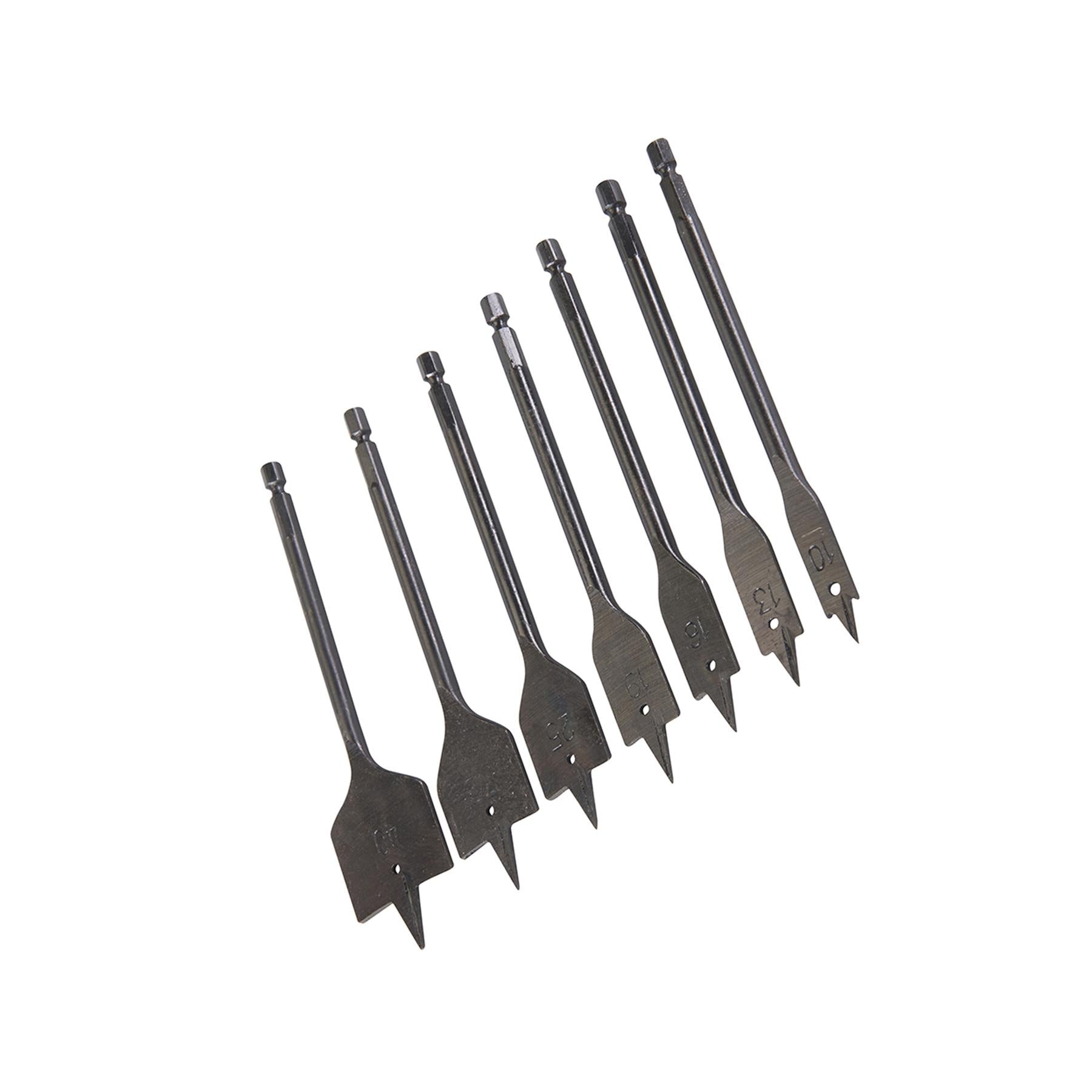 7Pce Plumber Flat Bit Set 10mm - 40mm Fully Hardened High Carbon Steel New