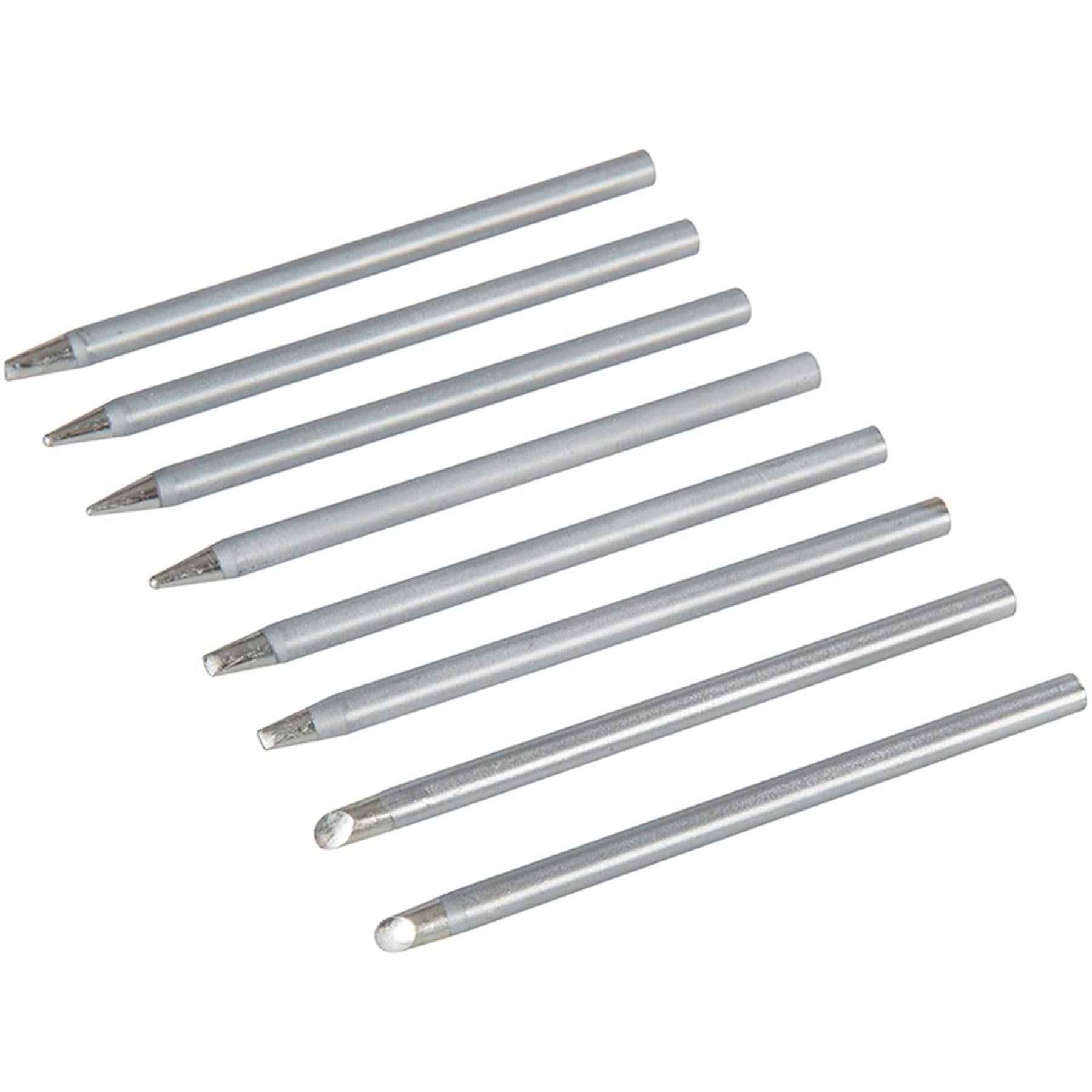10Pce Soldering Iron Tips Set - 15 & 25W 3 X Point, Chisel, 2 X Bent & Tips