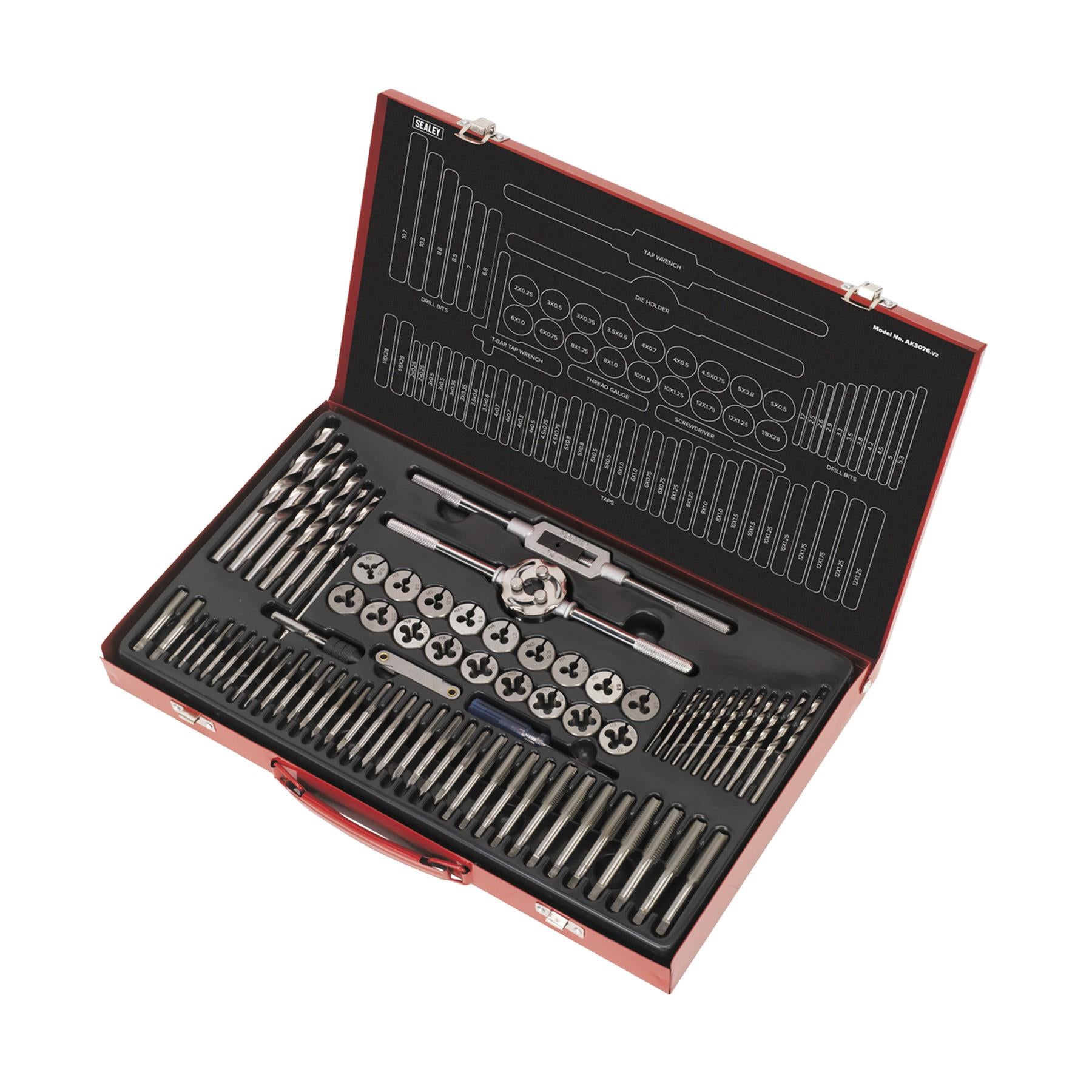Sealey 76pc Tap and Die Set Split Dies Metric Thread Cutting Tool M3 - M12 Steel