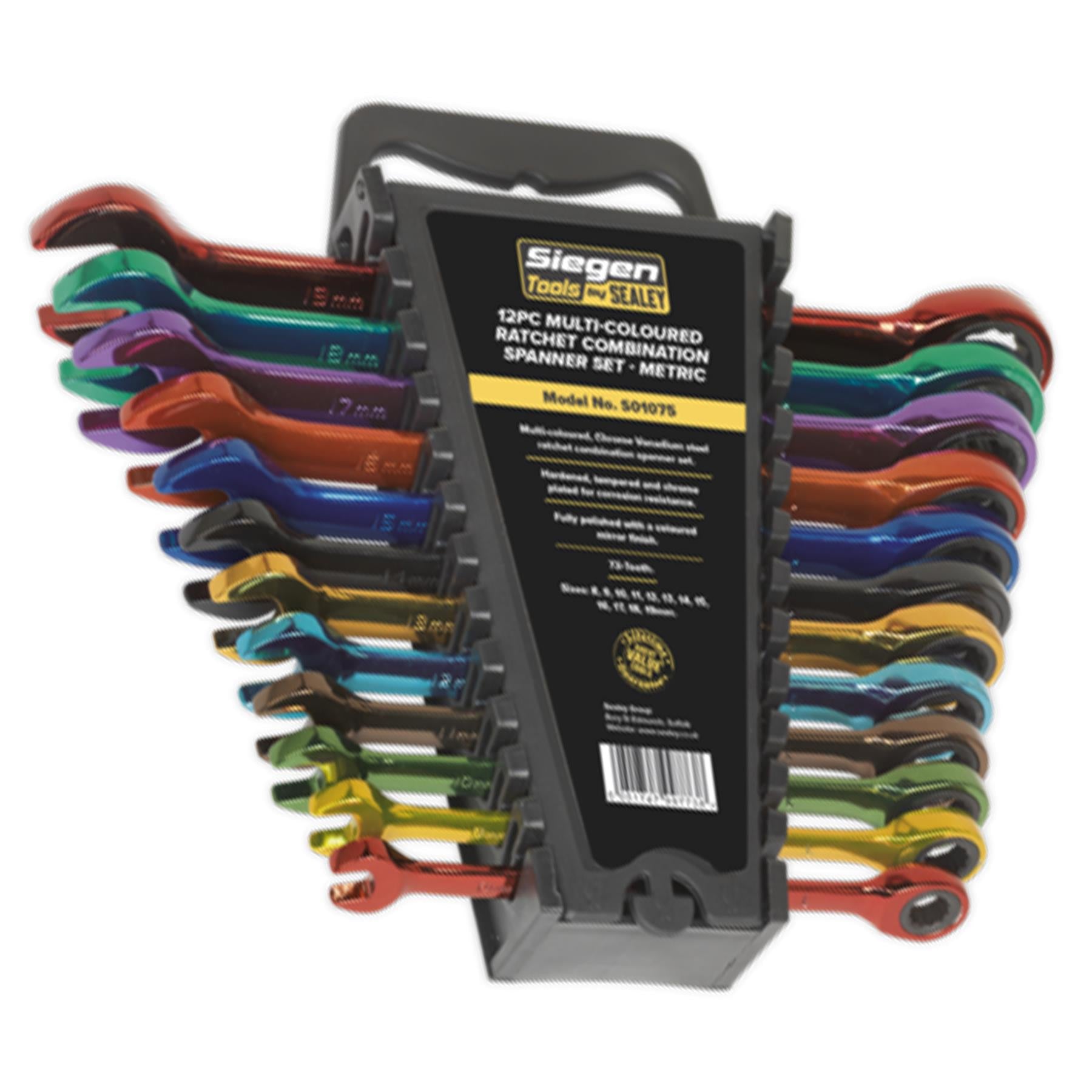 Sealey Ratchet Combination Spanner Set 12pc Multi-Coloured Metric