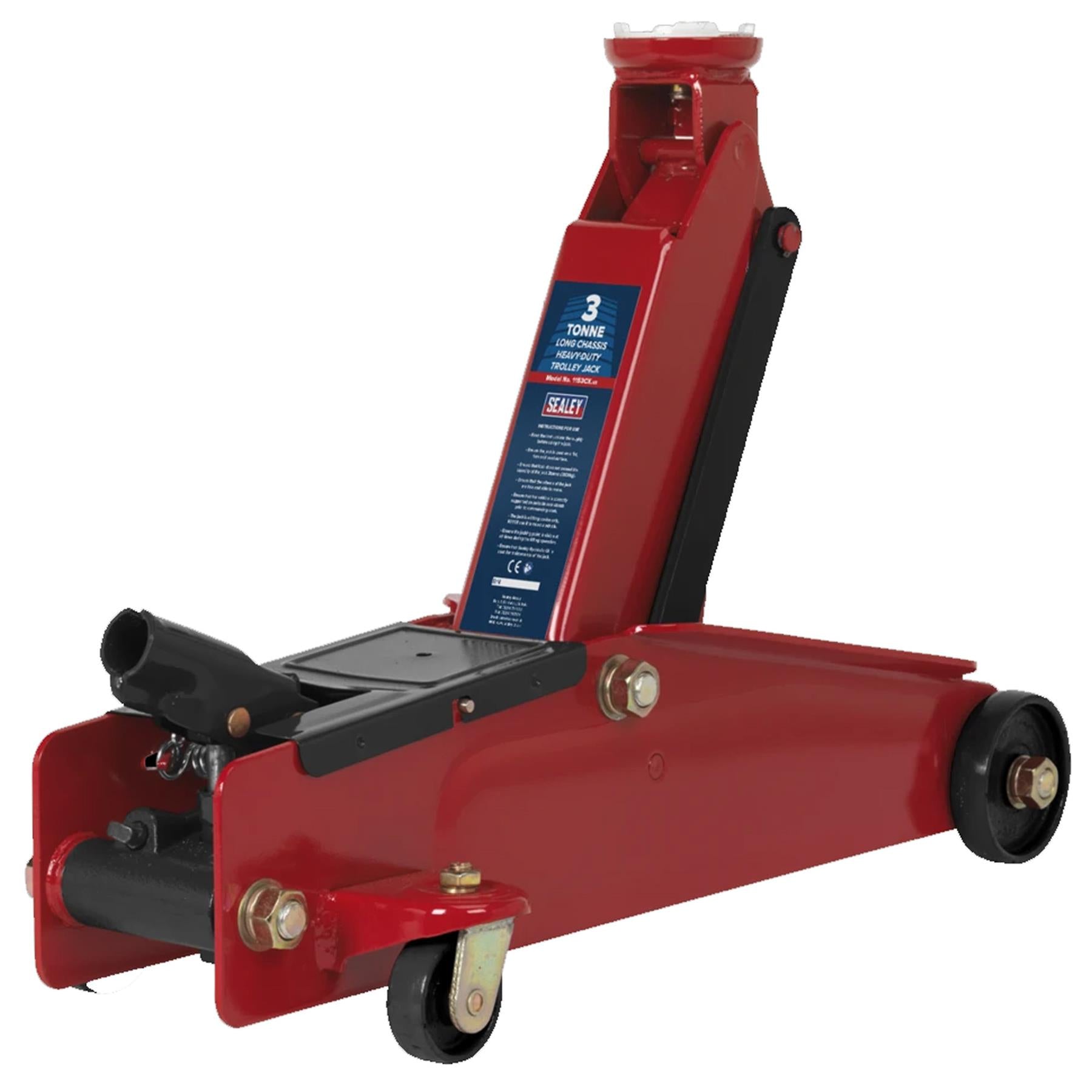 Sealey Car/Van/4x4 Trolley Jack 3 Tonne Long Chassis Heavy Duty - 1153CX