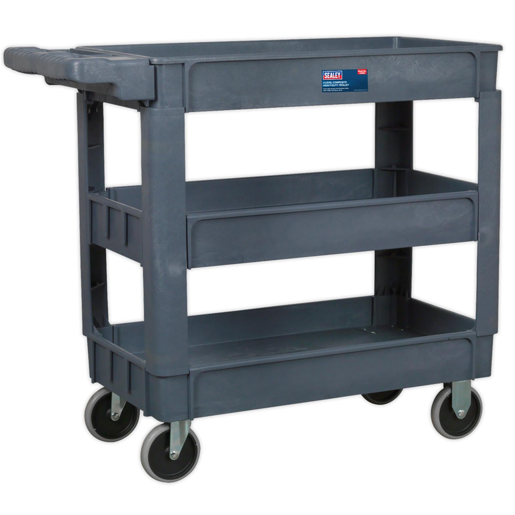 Sealey Trolley 3-Level Composite Heavy-Duty 83kg capacity per shelf