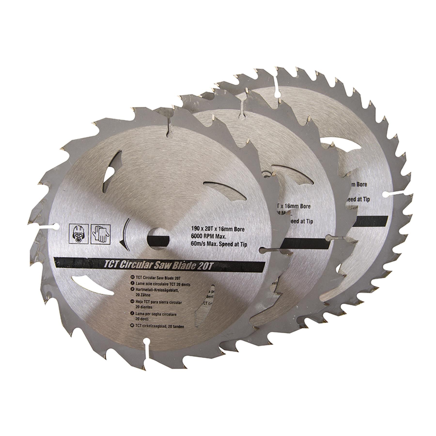 3 Piece TCT Circular Saw Blade Set 190 x 16 - No Ring