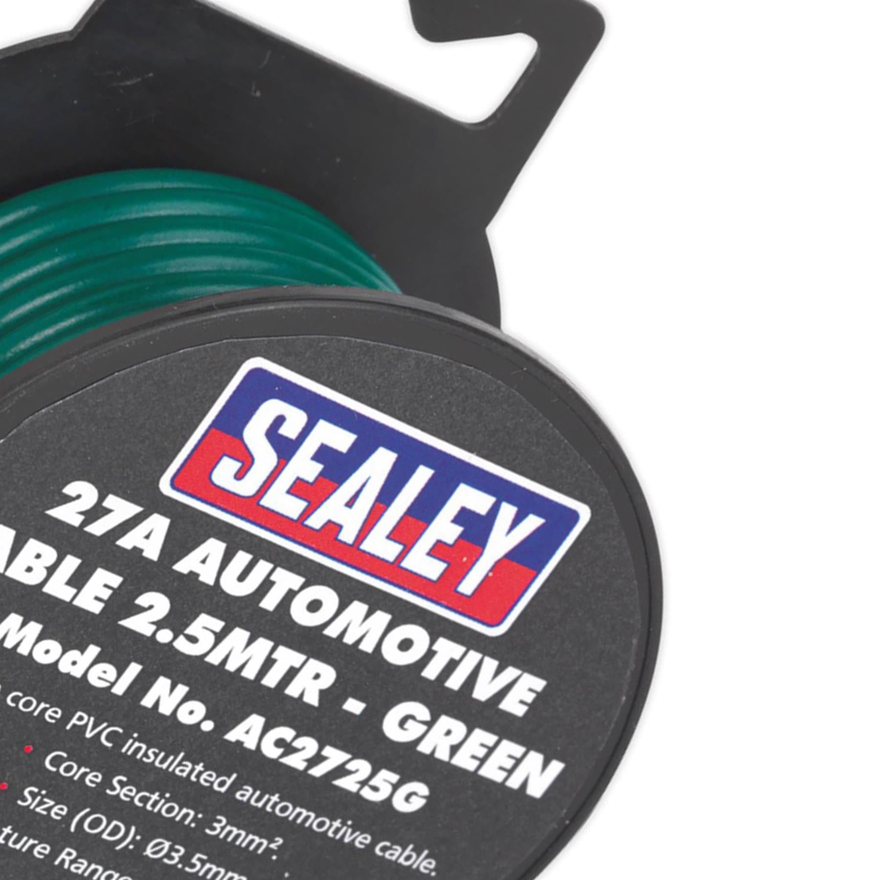 Sealey Automotive Thick Wall Electrical Auto Loom Car Cable 27A 2.5m Green