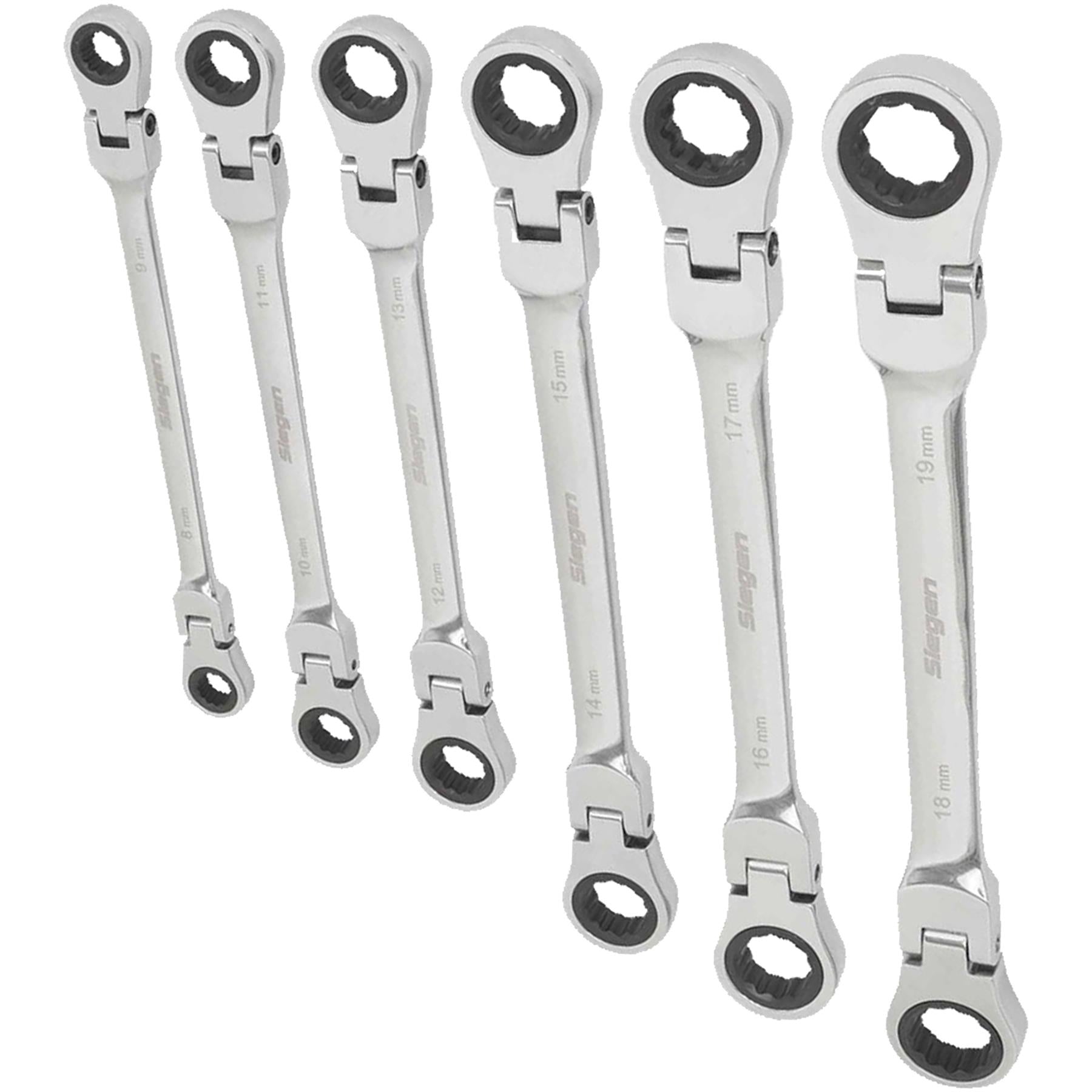 Sealey Flexi-Head Double End Ratchet Ring Spanner Set 6pc Metric