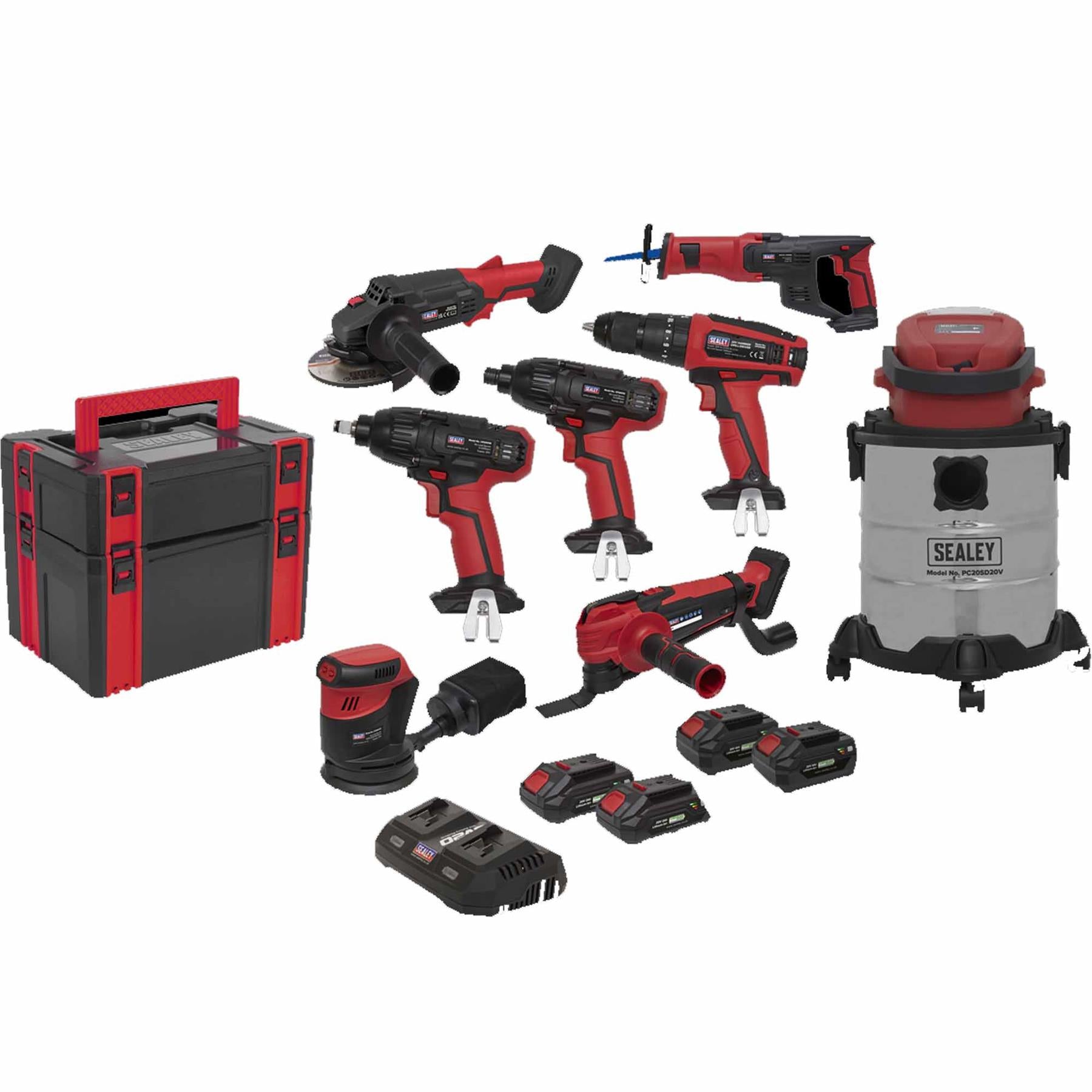 Sealey SV20 Series Cordless Tool Combo 8 x 20V - 4 Batteries
