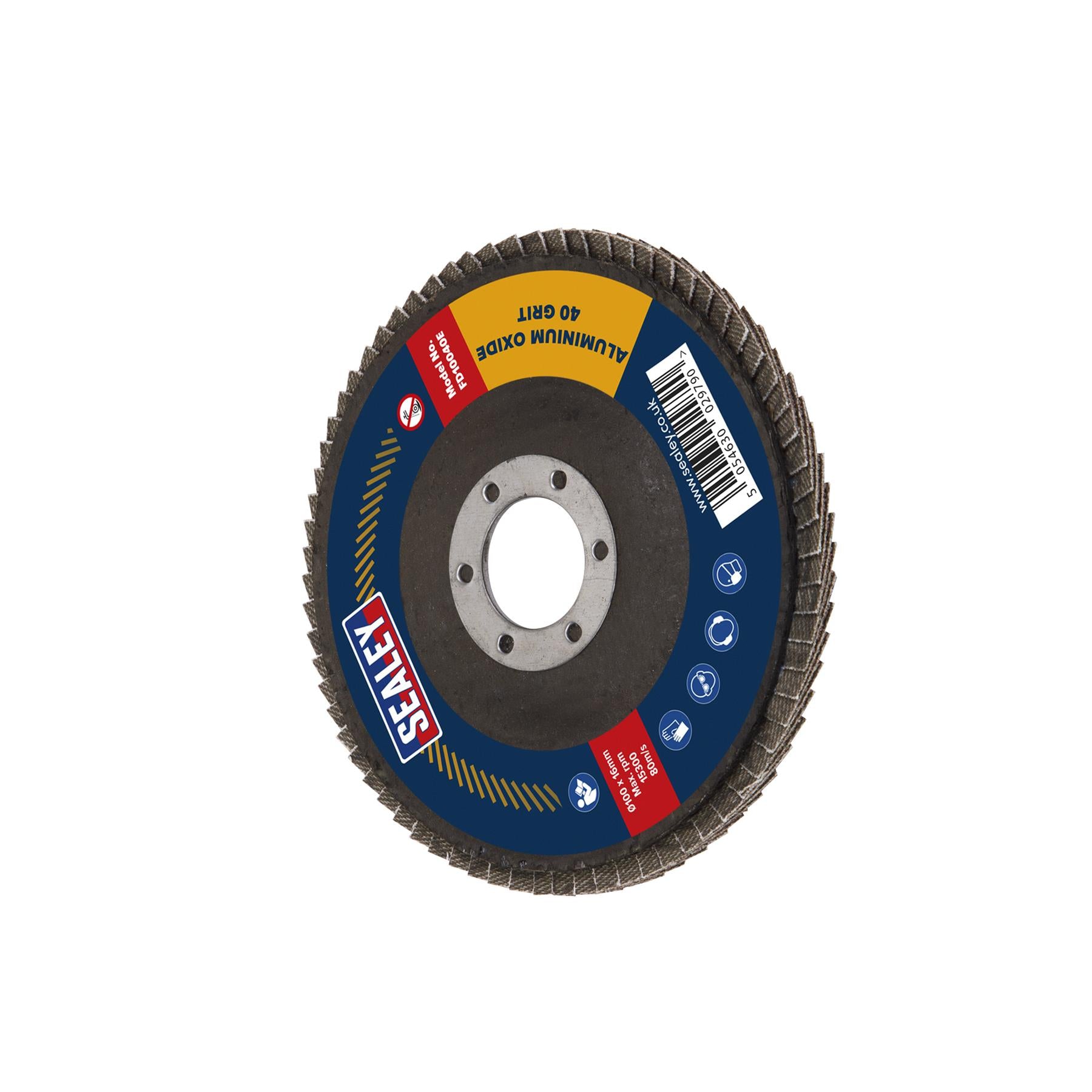 Flap Disc Aluminium Oxide 100mm 16mm Bore 40Grit. Sealey